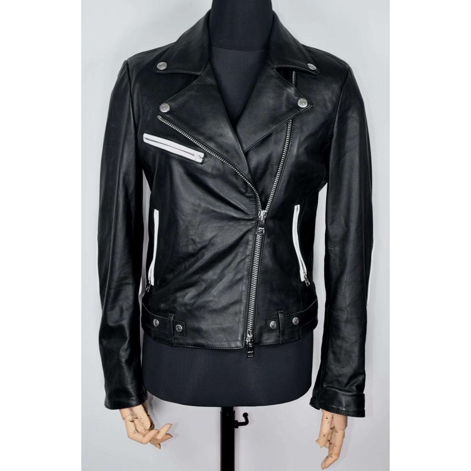 Replay REPLAY W7430A Lambskin Leather Biker Black Jacket Women's S Size - Women, Jacket, Black, Leather, Biker, Replay Size S / US 4 / IT 40 - 2 Thumbnail