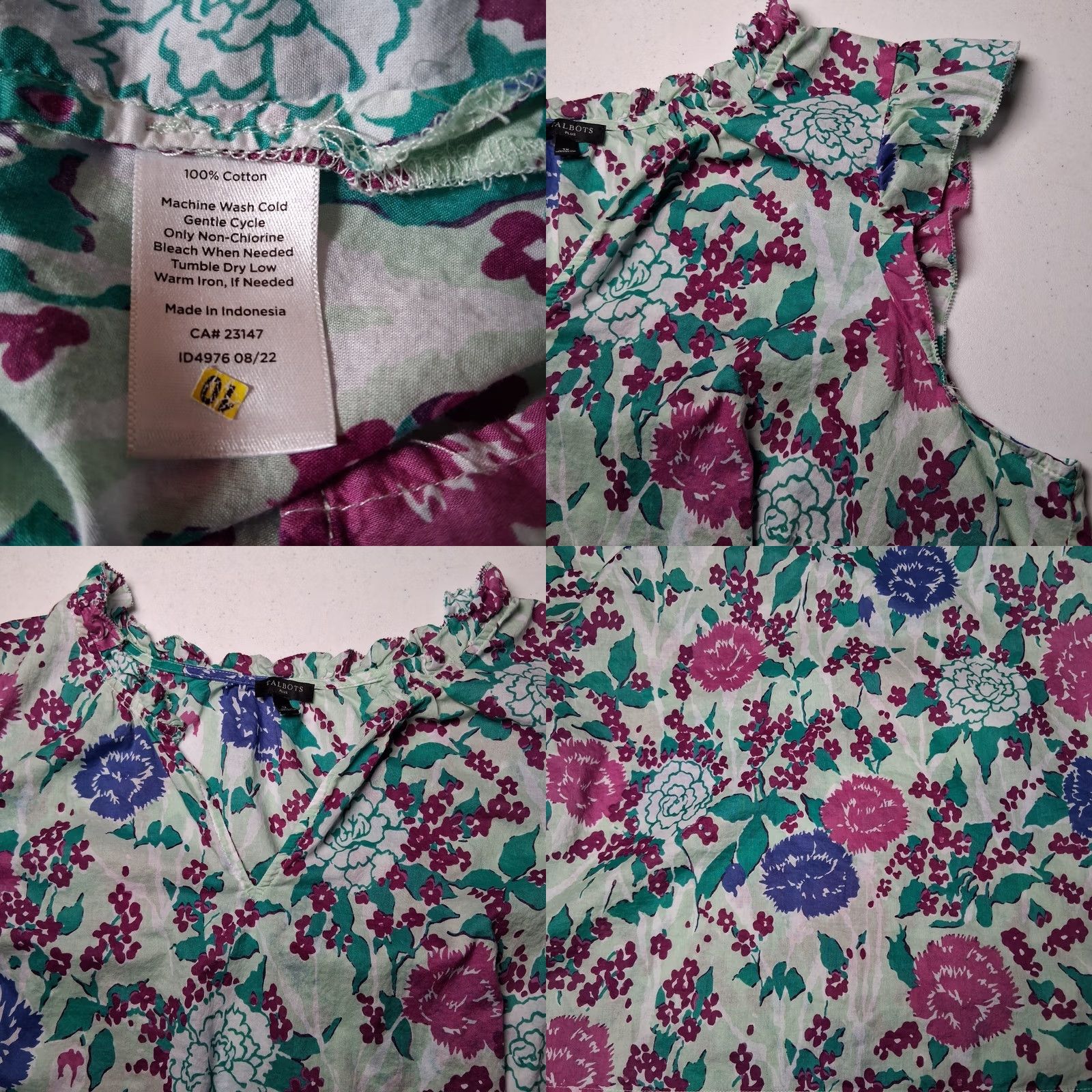Talbots Talbots Blouse 1X Blue Purple Floral Sleeveless Ruffle V-Neck Pullover Shirt Women Plus Size Size XL / US 12-14 / IT 48-50 - 8 Thumbnail