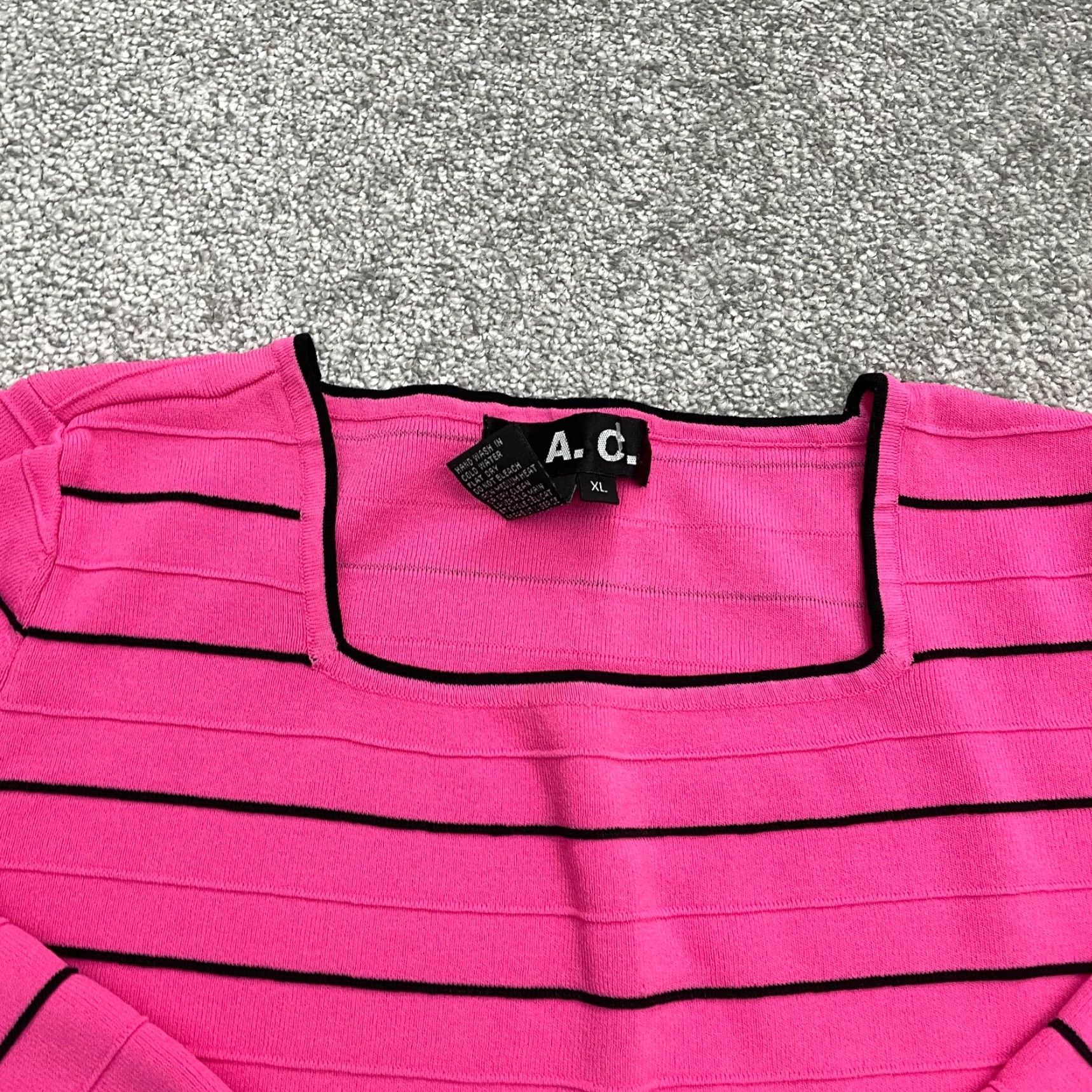 Pinko J.A.D Pullover Sweater Juniors XL Pink Black Striped Square Neck Knit Casual Size XL / US 12-14 / IT 48-50 - 3 Thumbnail