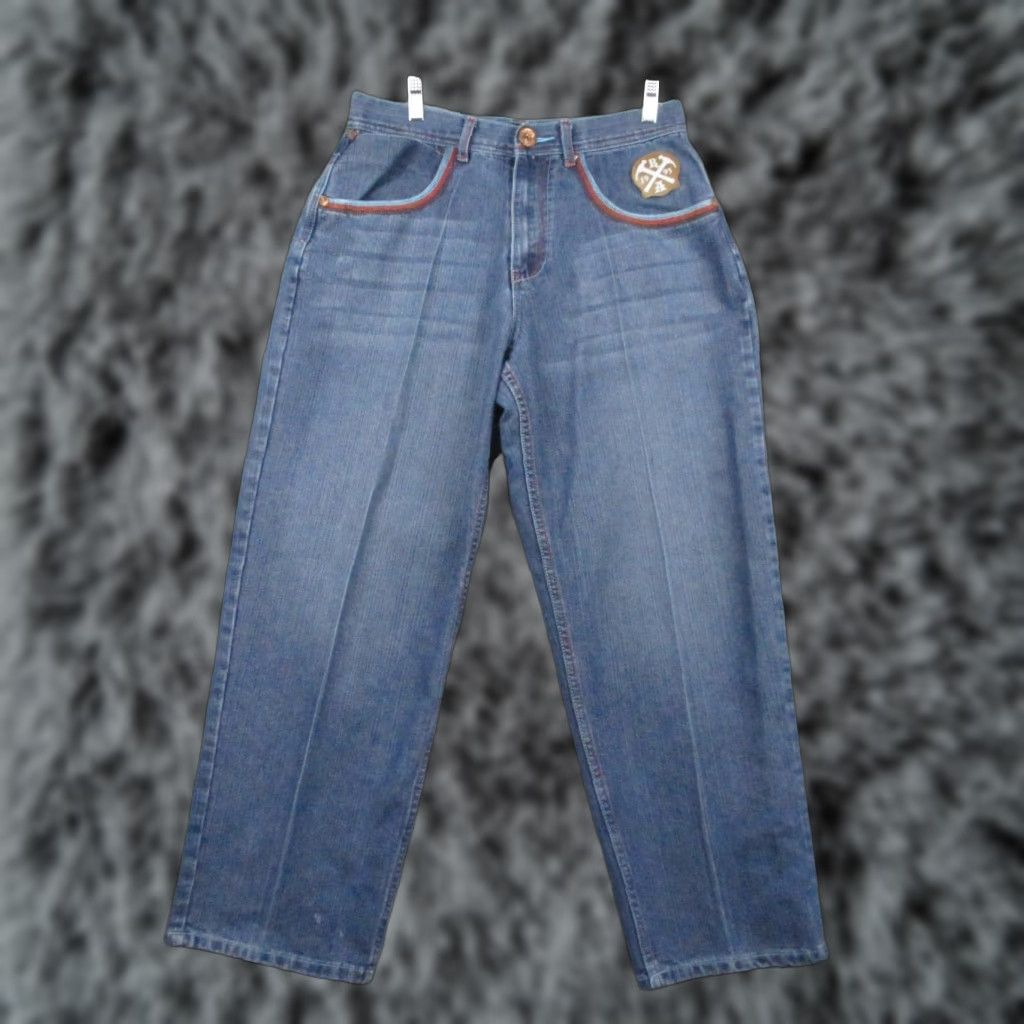 Vintage VINTAGE Red Ape Jeans 32x28 Men Blue Baggy Loose Jeans 90s Hip Hop Logo Grunge Urban-Style (Blue) Jeans Men, 90s, Logo, Baggy, Raw? Size US 32 / EU 48 - 1 Thumbnail