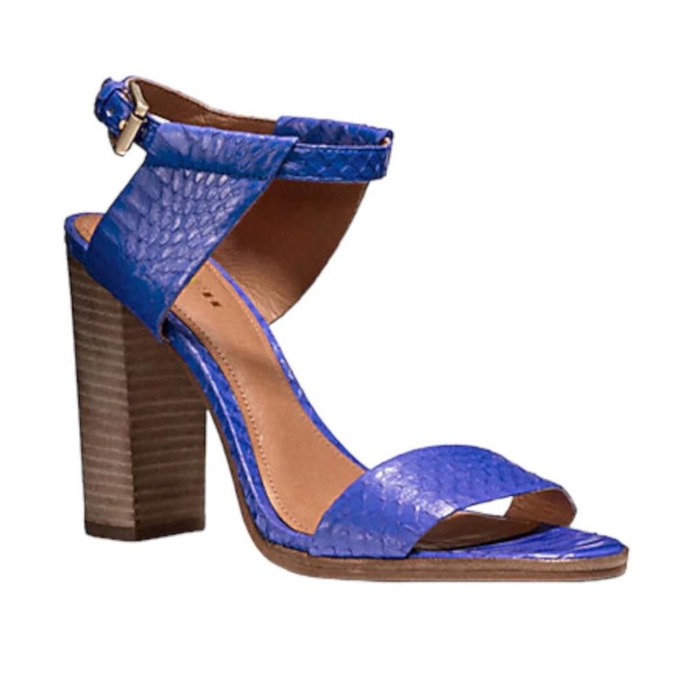 Coach COACH Lexey Snakeskin Chunky Open Toe Sandals Marine Blue 8 Size US 8 / IT 38 - 1 Thumbnail