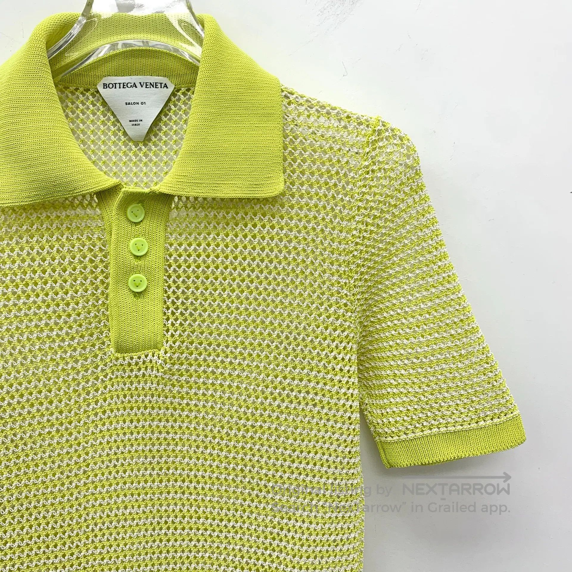 Bottega Veneta Bottega Veneta Yellow Net Knit Cotton Collar Short Sleeve Size S / US 4 / IT 40 - 3 Thumbnail
