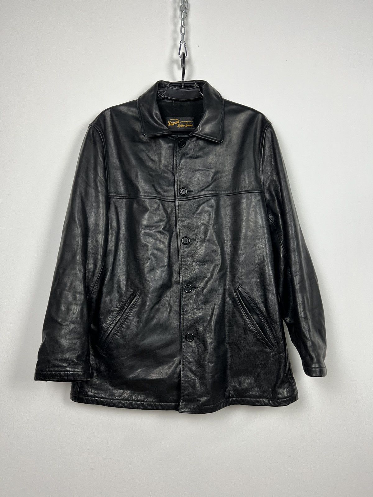 image of Stewart Vintage Leather Long Jacket Size L in Black, Men's