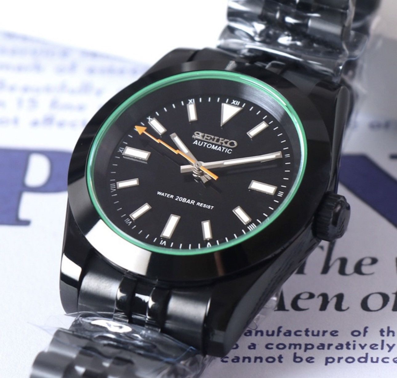 Japanese Brand Seiko Mod Milgauss Black Dial Jubilee Steel Watch NH54 41mm Size ONE SIZE - 3 Thumbnail