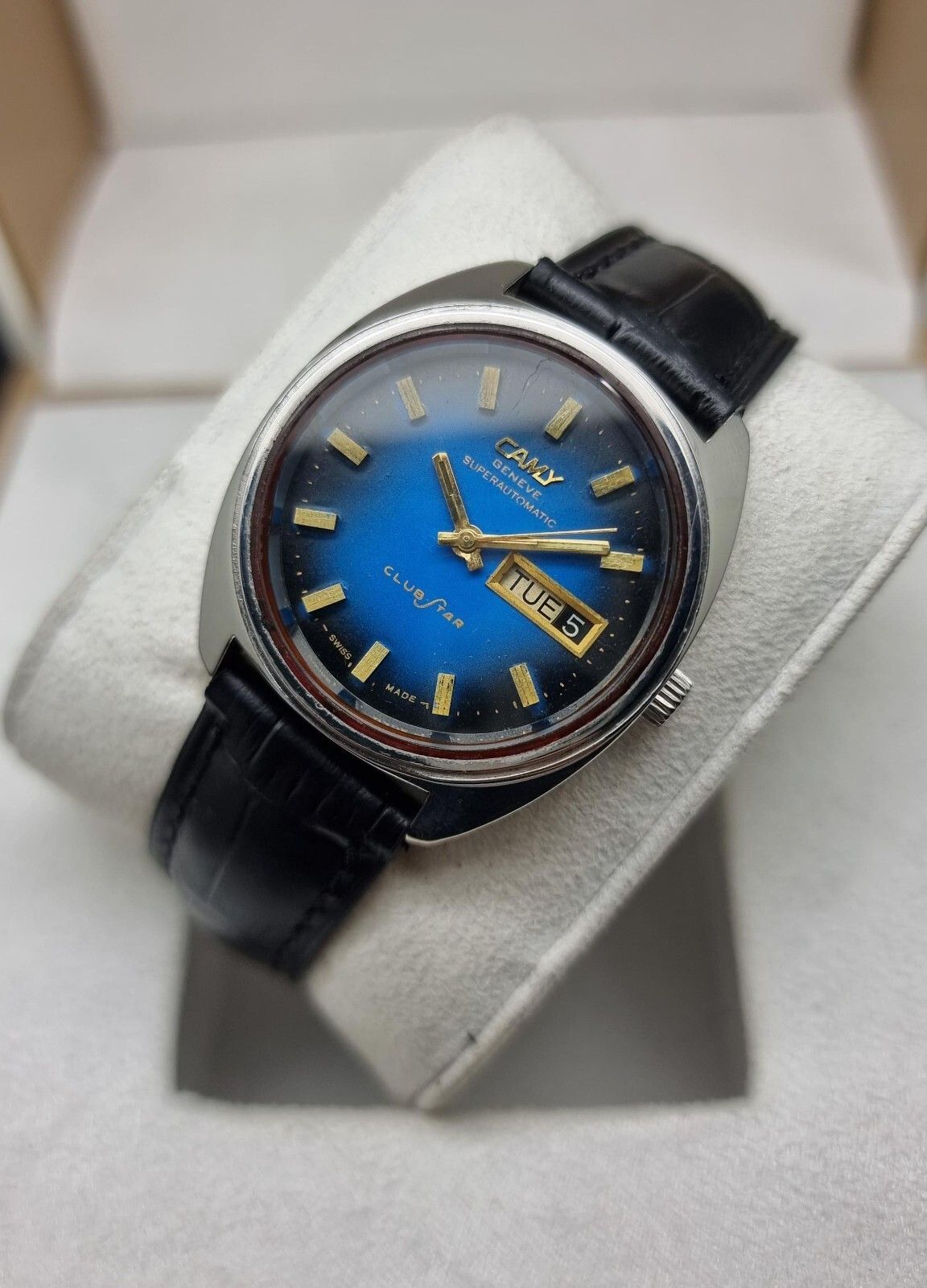 Camy - Vintage Camy Geneve Club Star Super Automatic Watch in Blue, Men's (Size 38)
