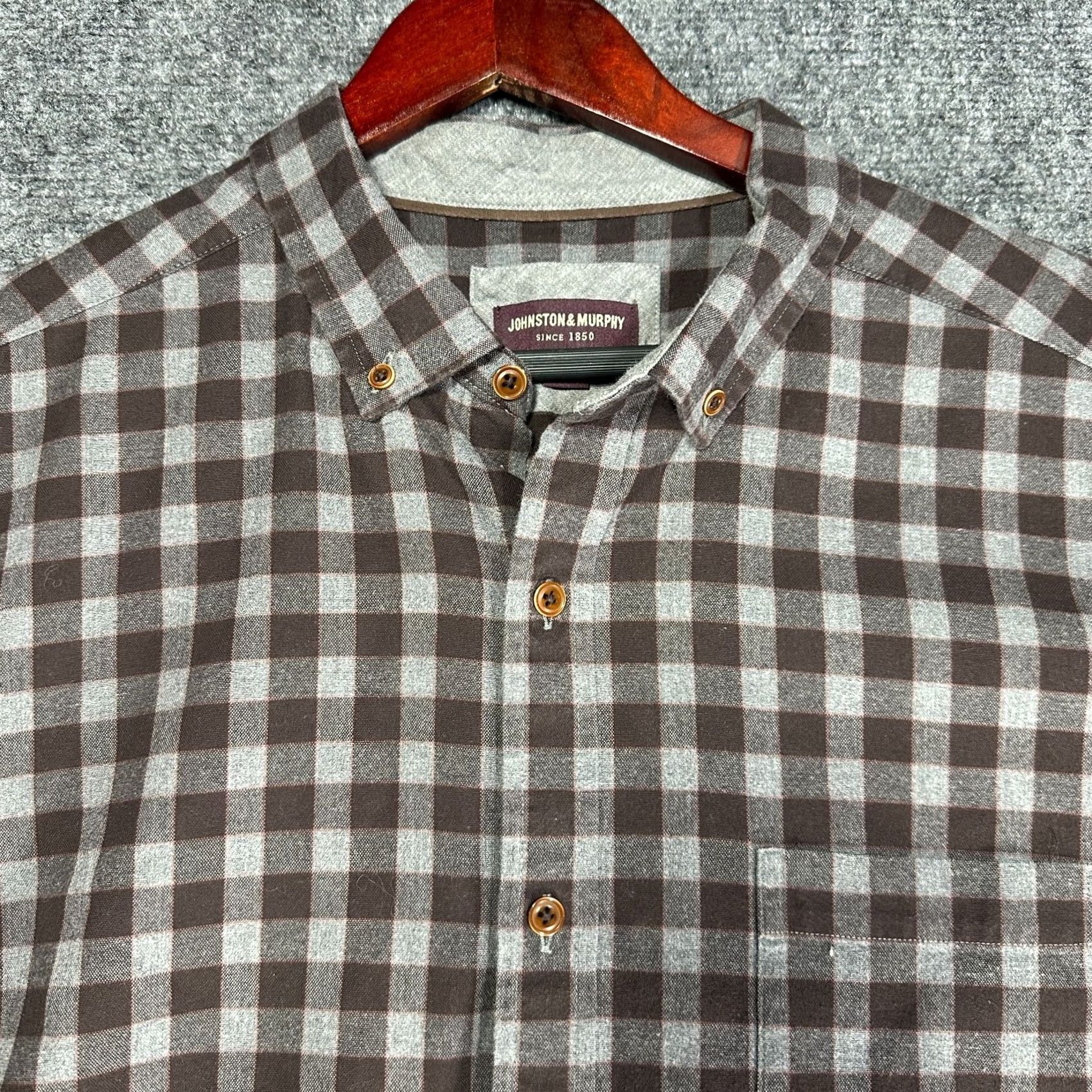 Johnston & Murphy Johnston & Murphy Shirt Mens XL Button-Down Plaid Gray Cotton Flannel Pocket Size US XL / EU 56 / 4 - 4 Thumbnail