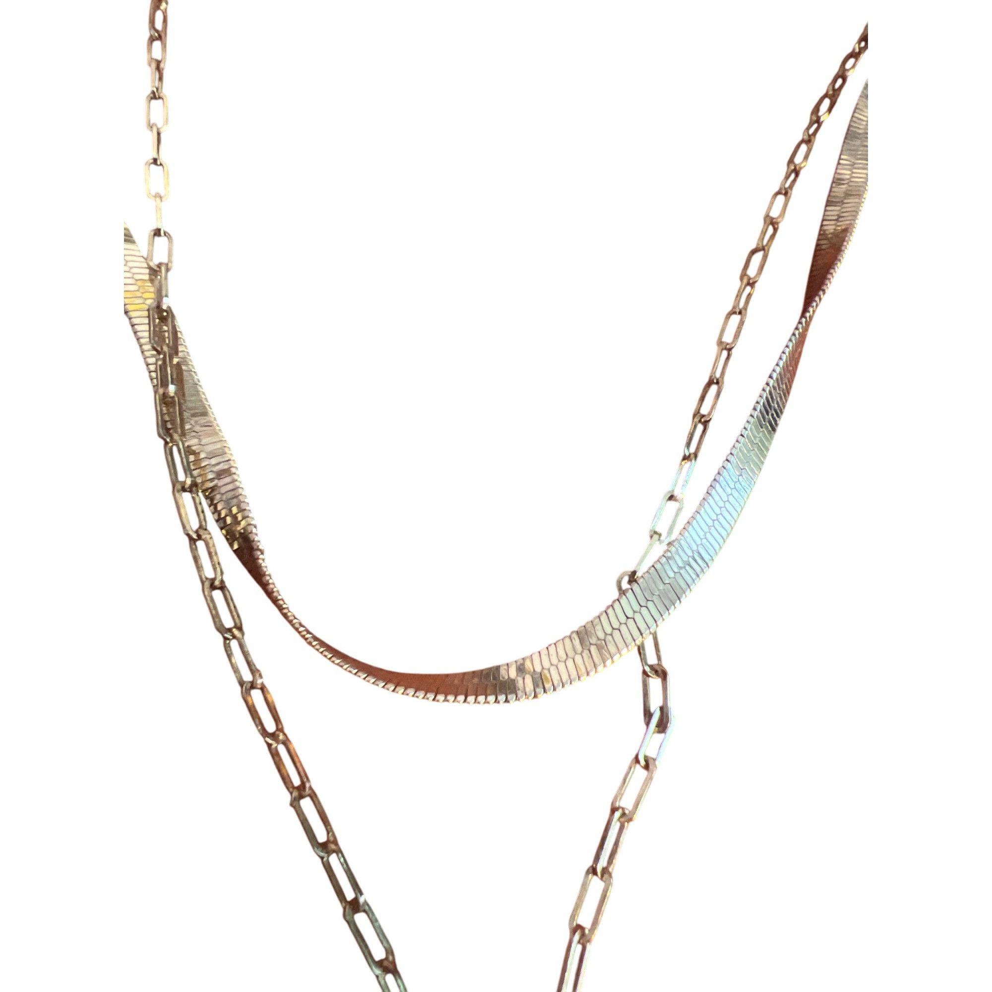 Other Gold Tone Layered Chain Necklace Herringbone Chain Link Text Size ONE SIZE - 3 Thumbnail