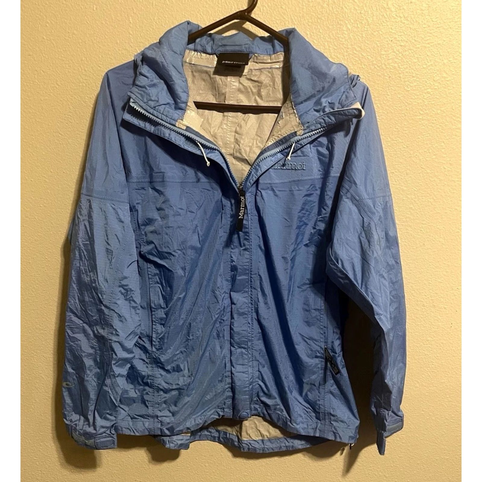 Marmot Marmot Windbreaker Jacket Women’s Large Blue Full Zip Hooded PU Lined Water Resistant NNVML Size L / US 10 / IT 46 - 2 Thumbnail