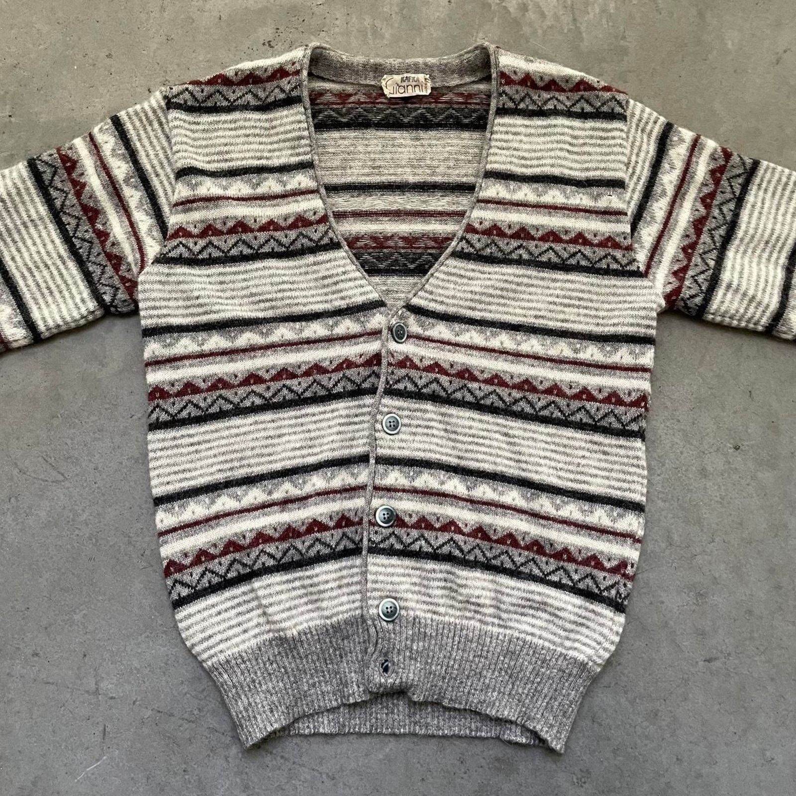 Vintage Vintage Gianni Grey Patterned Cardigan Sweater Size US M / EU 48-50 / 2 - 2 Thumbnail