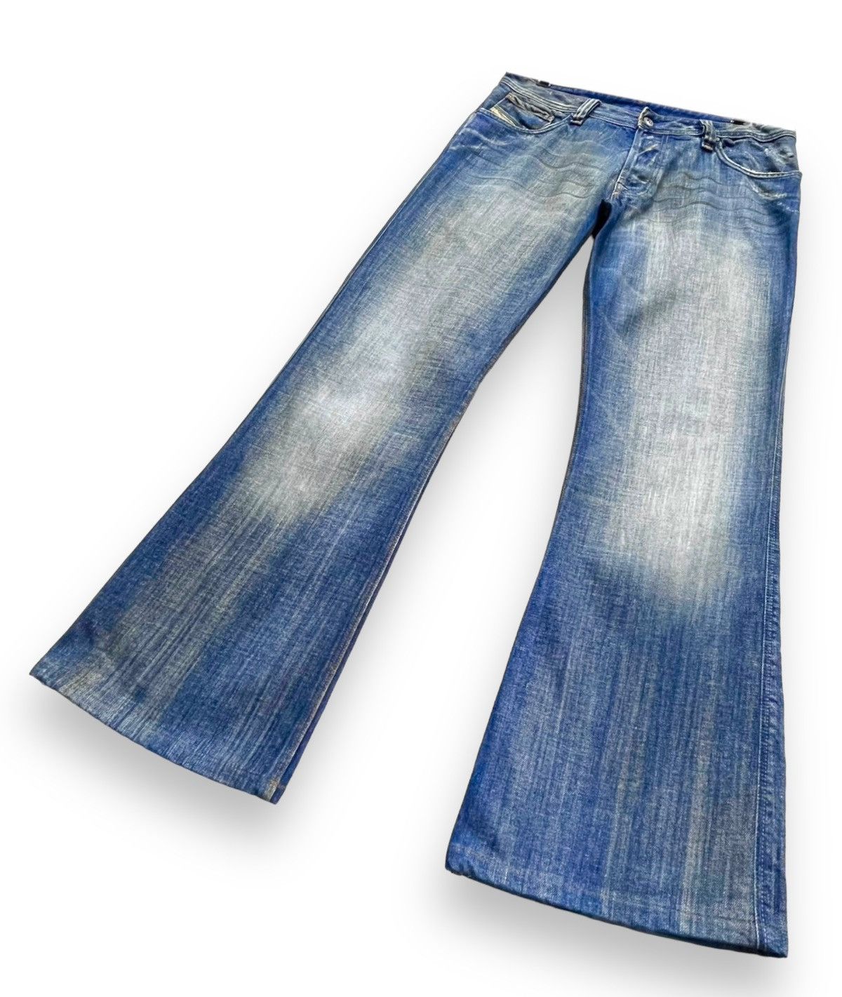 Diesel FYE PUNK🔥DIESEL Distressed Denim Wide Leg Super FLARE Jeans Size US 32 / EU 48 - 4 Thumbnail