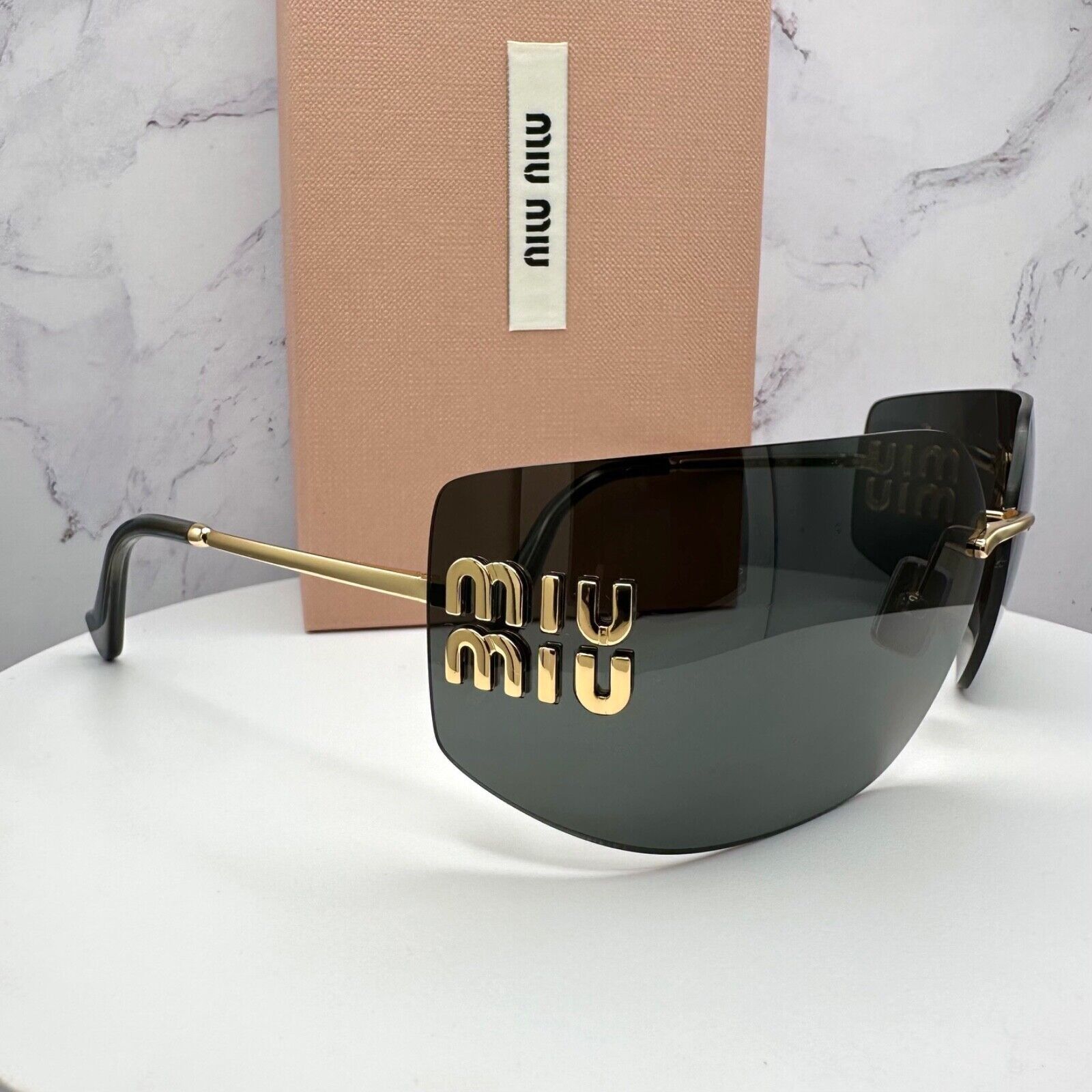 Miu Miu New MIU MIU Sunglasses Gold Rimless Wrap Square Size ONE SIZE - 16 Thumbnail