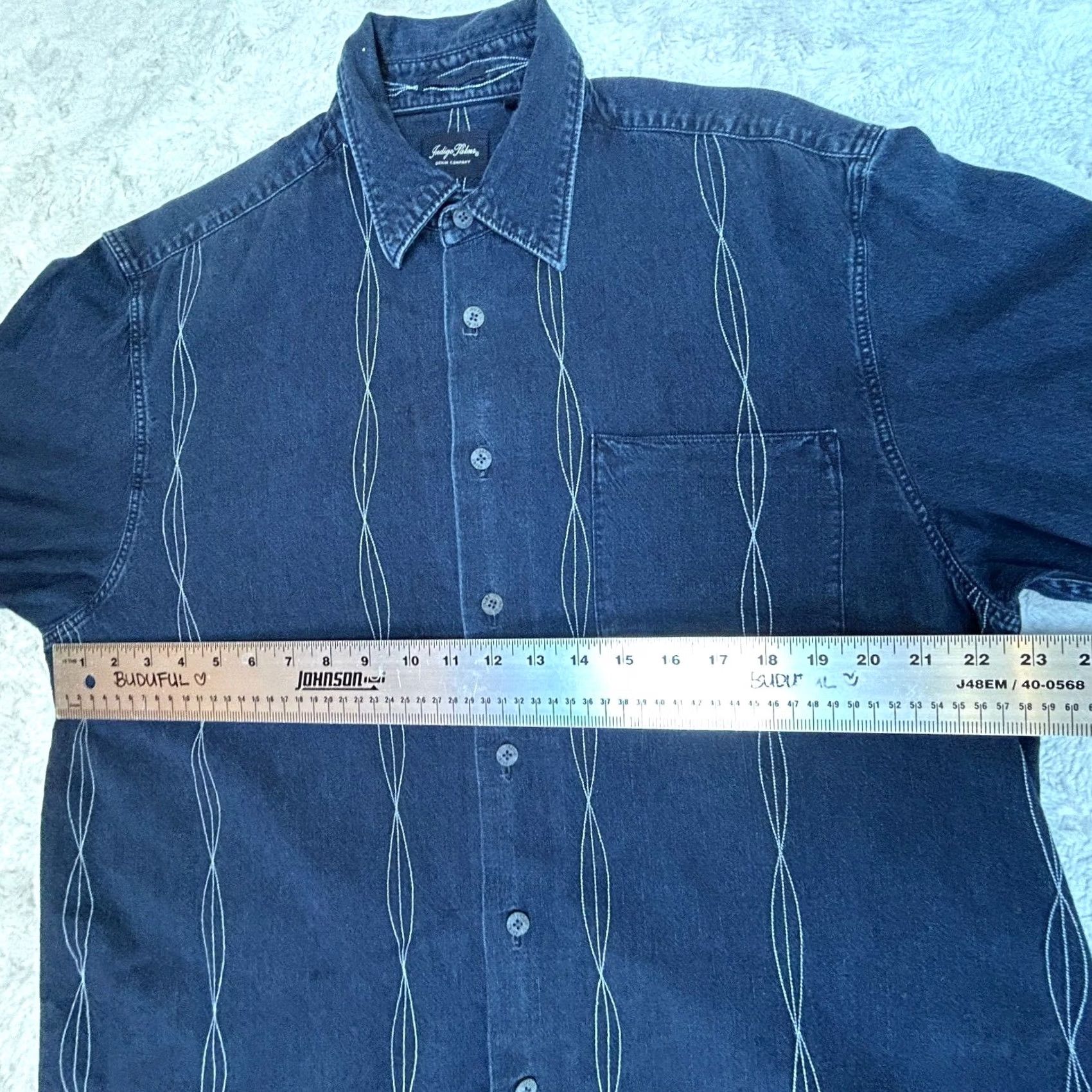 Denime Indigo Palms Denim Company Shirt Blue Pocket Button-Up Long Sleeve Mens Large Casual Everyday Shirt Size US L / EU 52-54 / 3 - 5 Thumbnail