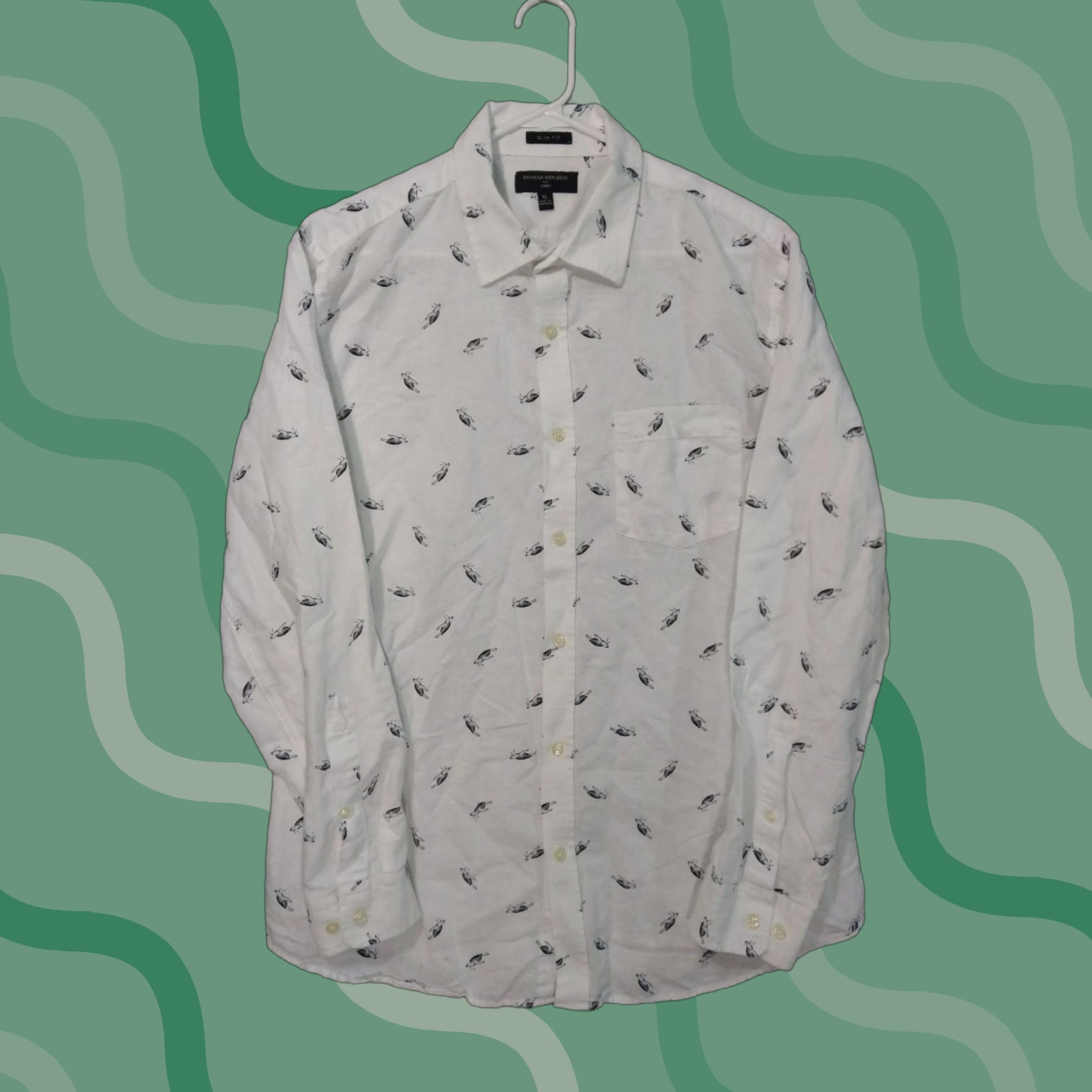 Banana Republic VINTAGE Banana Republic Shirt Mens XL White Linen Short Sleeve Slim Fit Turtles Size US XL / EU 56 / 4 - 1 Thumbnail