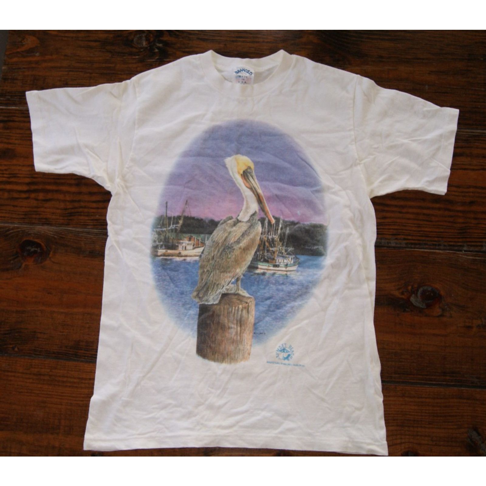 Vintage VTG Pelican Fishing Boat Screen Print Tee White M TShirt USA Size US M / EU 48-50 / 2 - 1 Thumbnail