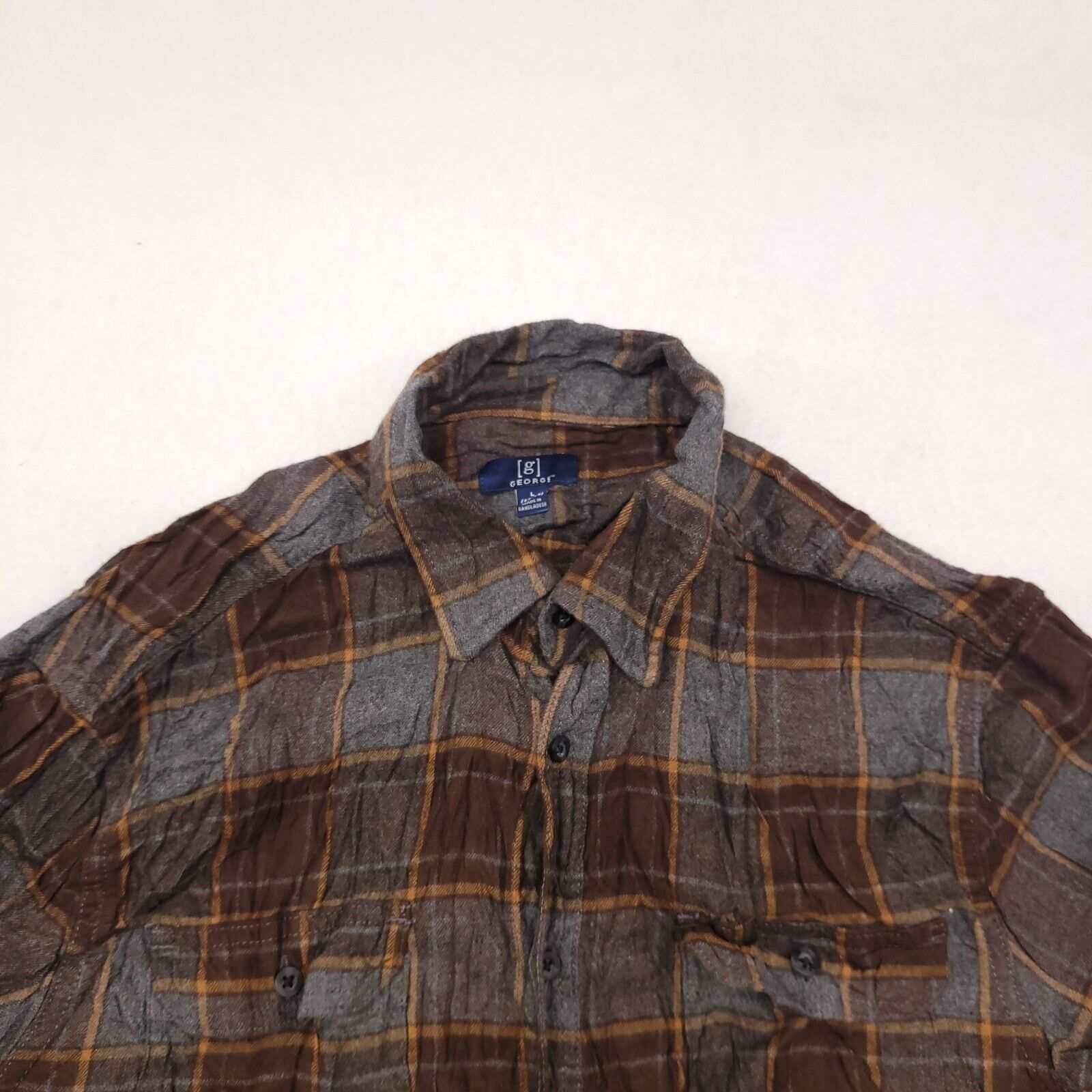 George George Casual Button Up Shirt Mens Size Large L Blue Brown Size US L / EU 52-54 / 3 - 1 Thumbnail