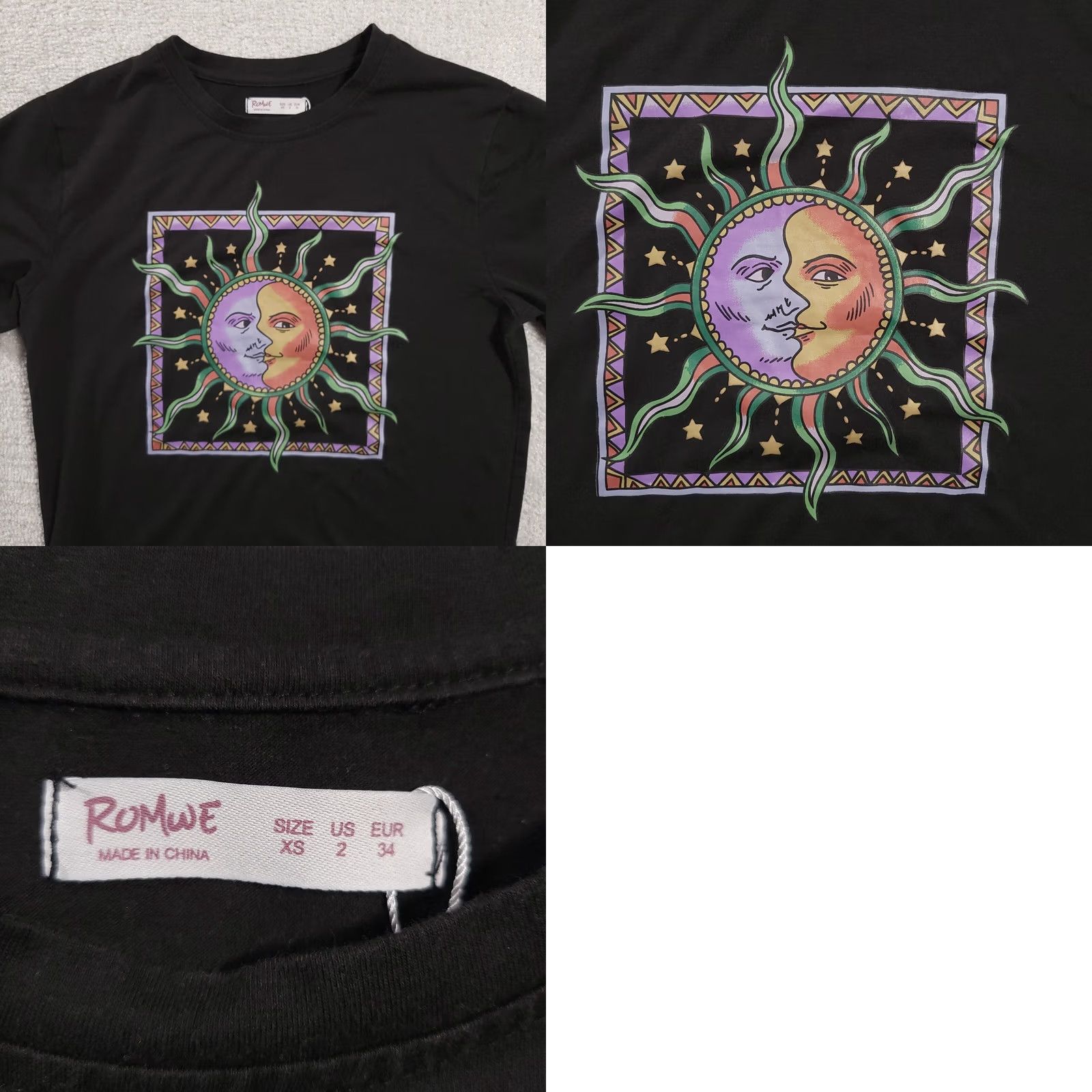 Vintage Romwe Sun Moon Black Graphic T-shirt Short Sleeve Crewneck Womens XS Size XS / US 0-2 / IT 36-38 - 8 Thumbnail