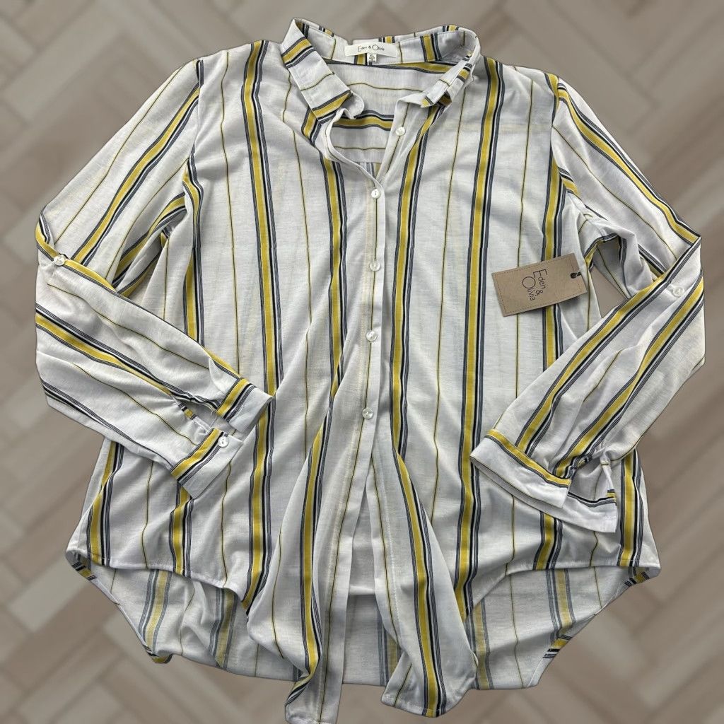Vintage Eden & Olivia Striped Long Sleeve Button-Up Shirt Womens 2XL White Yellow Size XXL / US 16-18 / IT 52-54 - 1 Thumbnail