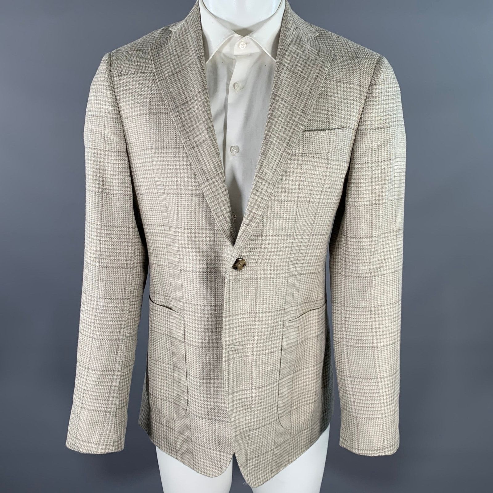 Other ATELIER MUNRO 38 Beige Glen Check Notch Lapel Sport Coat Size 38R - 1 Thumbnail