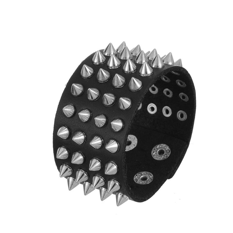 Designer × Leather Cuspidal Spikes Rivet Stud Leather Punk Gothic Bracelet🔥🔥🔥 Size ONE SIZE - 2 Thumbnail