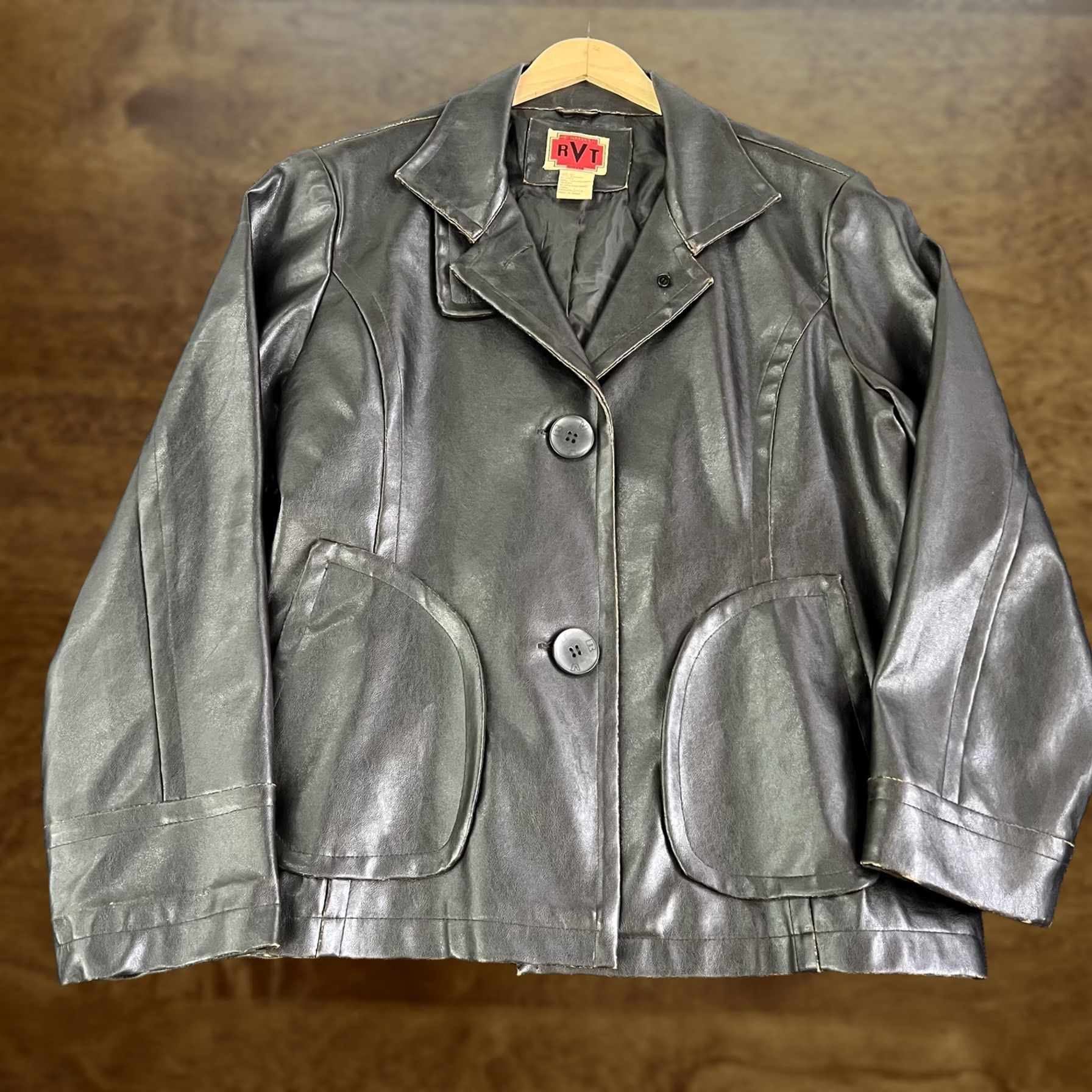 Vintage RVT Jacket Womens XL Brown Faux Leather Single Breasted Button Front Belted Size XL / US 12-14 / IT 48-50 - 1 Thumbnail