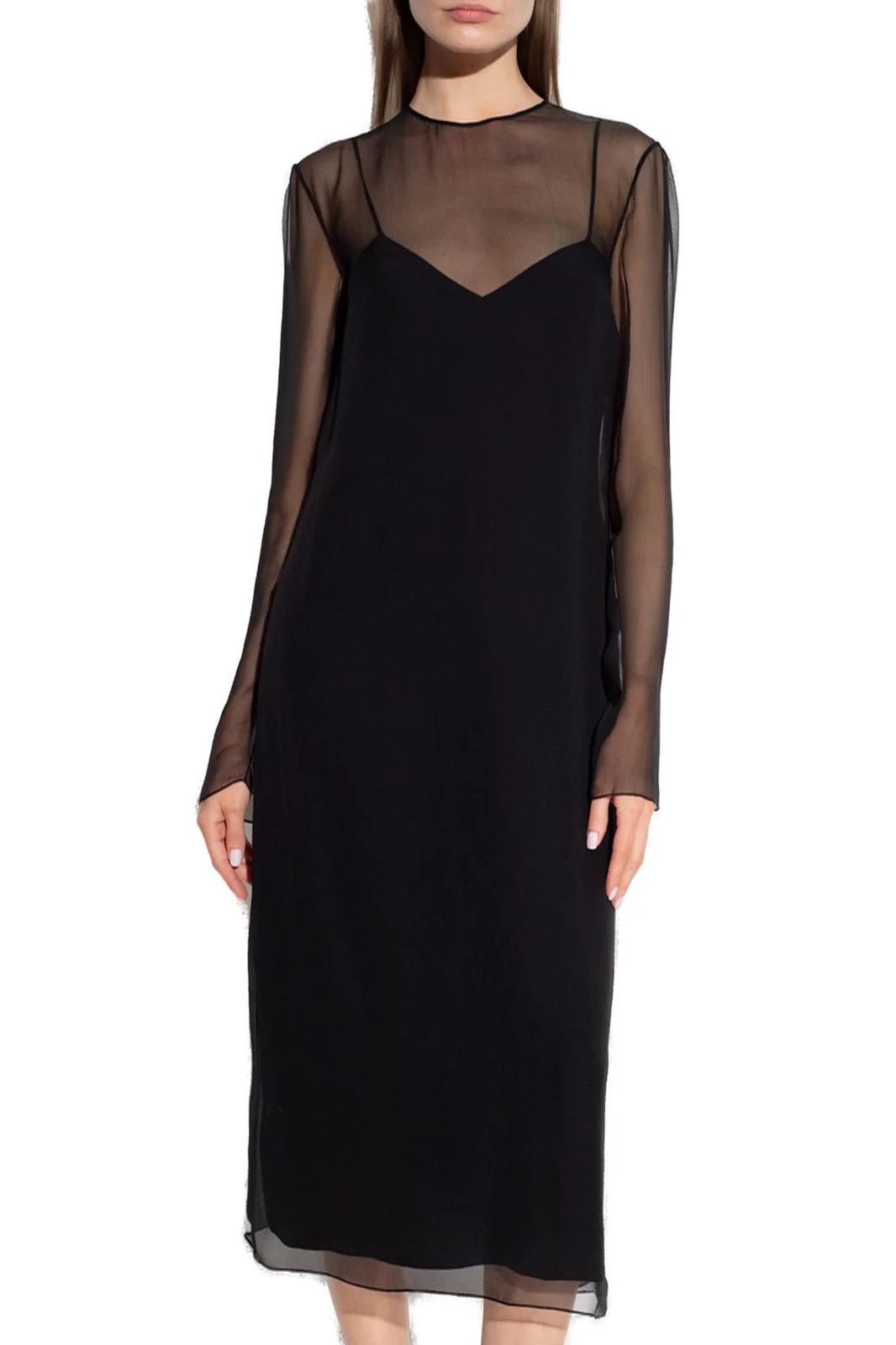 Salvatore Ferragamo o1s1rm0924 Silk Midi Dress in Black Size S / US 4 / IT 40 - 2 Thumbnail