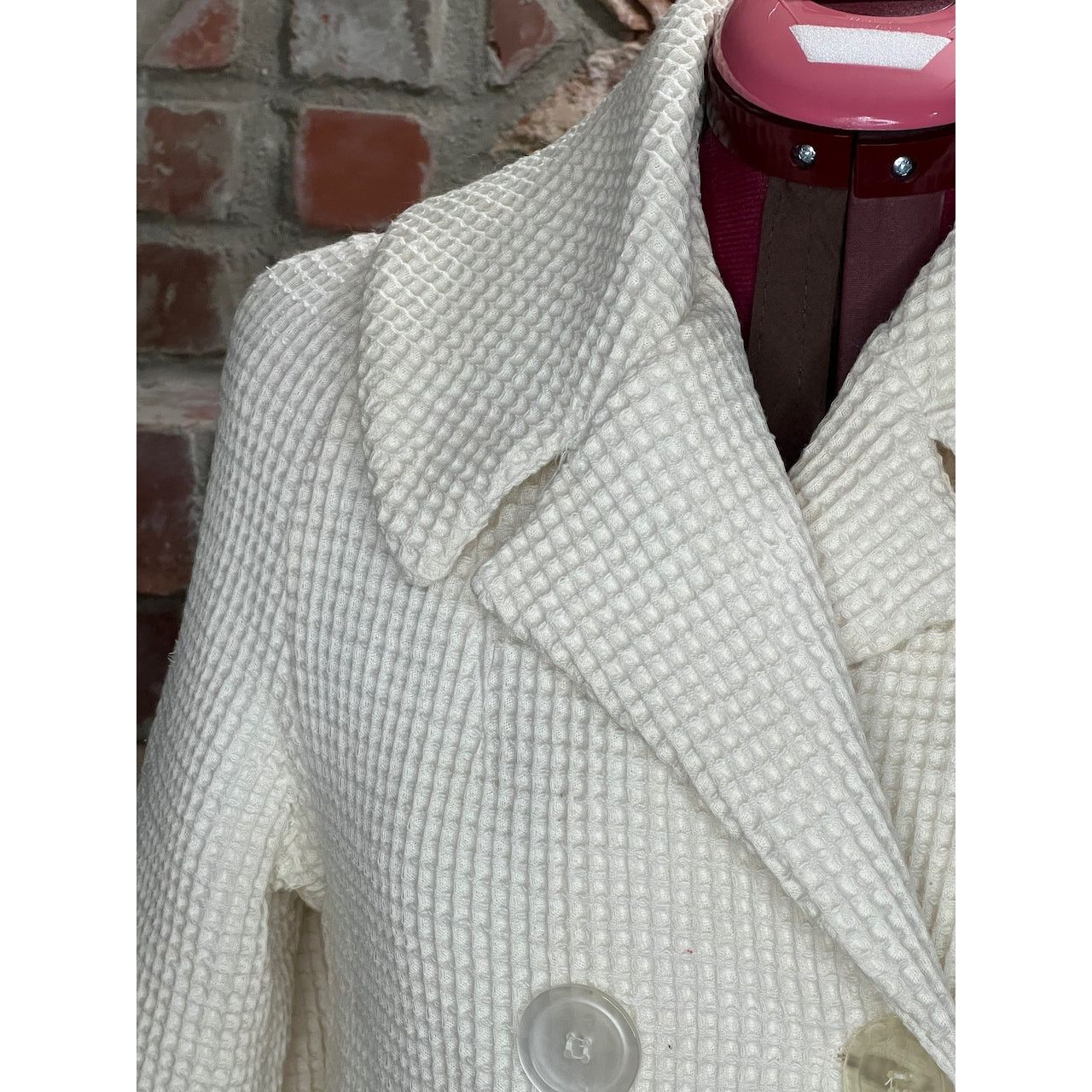 Vintage Blazer double breasted waffle knit cream 1950s oversized Size L / US 10 / IT 46 - 3 Thumbnail