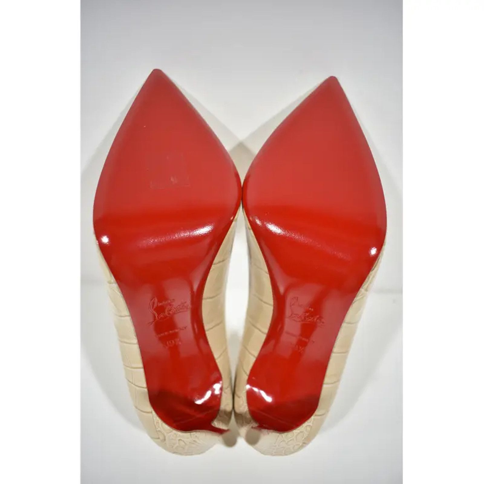 Christian Louboutin Kate 100 Nougat Nude Calf Ali Croc Pointed Heel Pump 39.5 Size US 9.5 / IT 39.5 - 12 Thumbnail