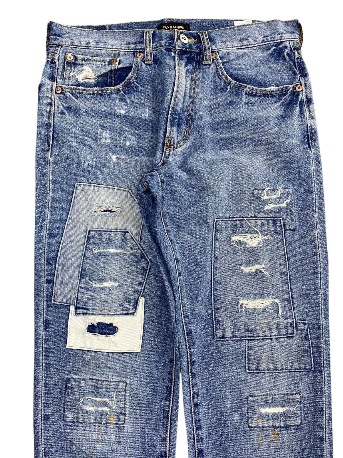 Japanese Brand Japanese Brand Acid Blue Wash Style Patchwork Jeans Size US 32 / EU 48 - 2 Thumbnail