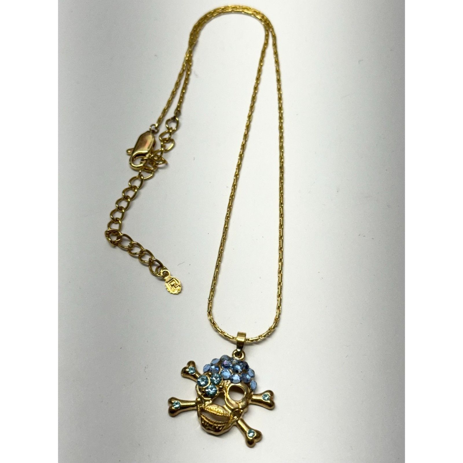Other Vintage skull and bone blue rhinestone gold necklace Size ONE SIZE - 5 Thumbnail