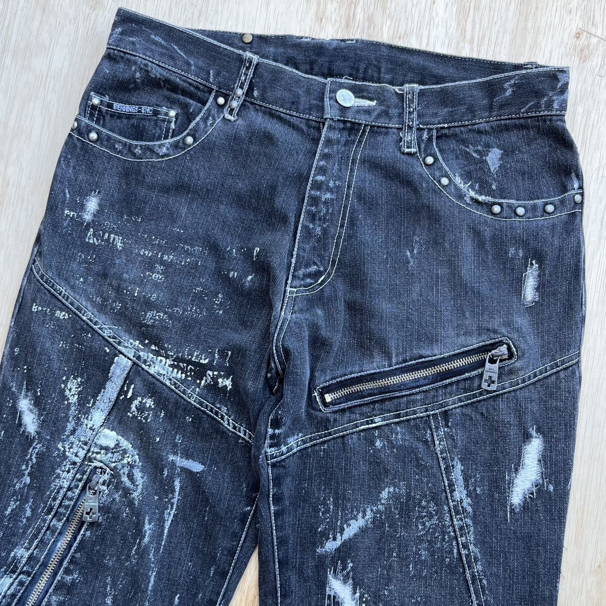 BERNINGS SHO BERNING-SHO BLACK WASHE POEM STUDED BONDAGE PUNK FLARE DENIM Size US 31 - 2 Thumbnail