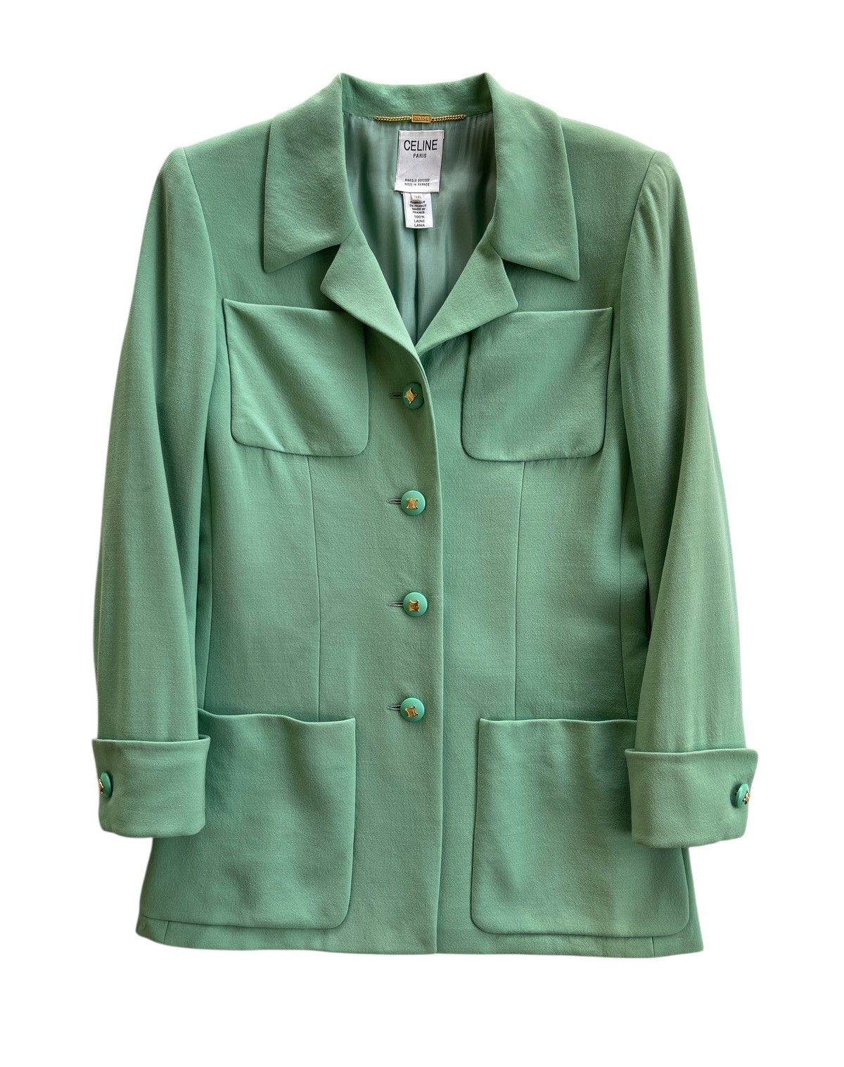 Celine Celine Turquoise Laine Coat Size XS / US 0-2 / IT 36-38 - 2 Thumbnail