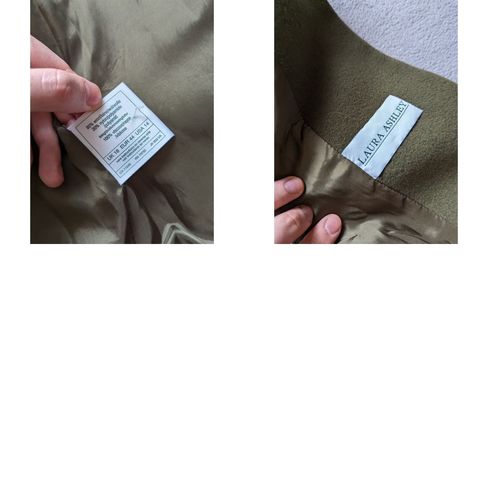 Laura Ashley VINTAGE Laura Ashley Coat Womens UK 18 Green Wool Size Size XXL / US 16-18 / IT 52-54 - 11 Thumbnail