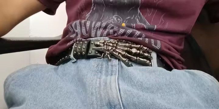Japanese Brand Y2K Grunge Punk Rock Black Studded Belt Skaleton Buckle Size ONE SIZE - 4 Thumbnail