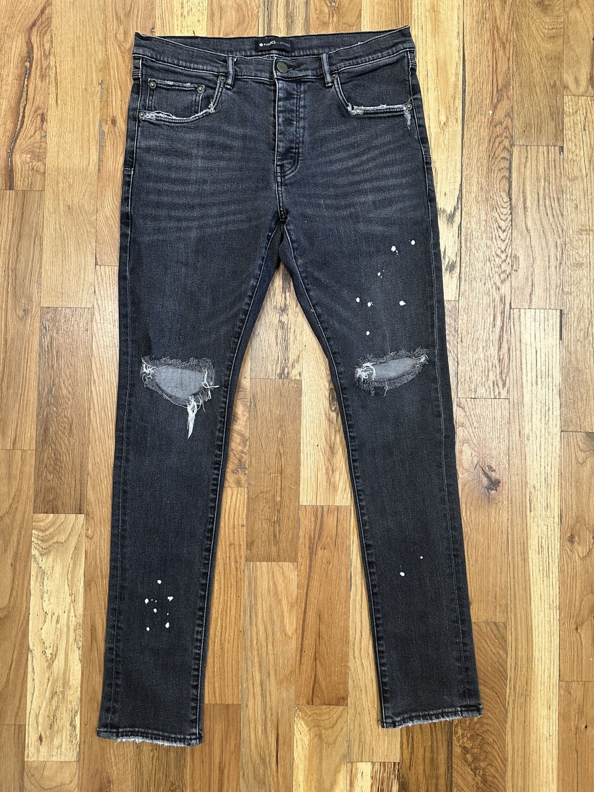Purple Brand Knee Hole Faded Black Denim Jeans Size 34
