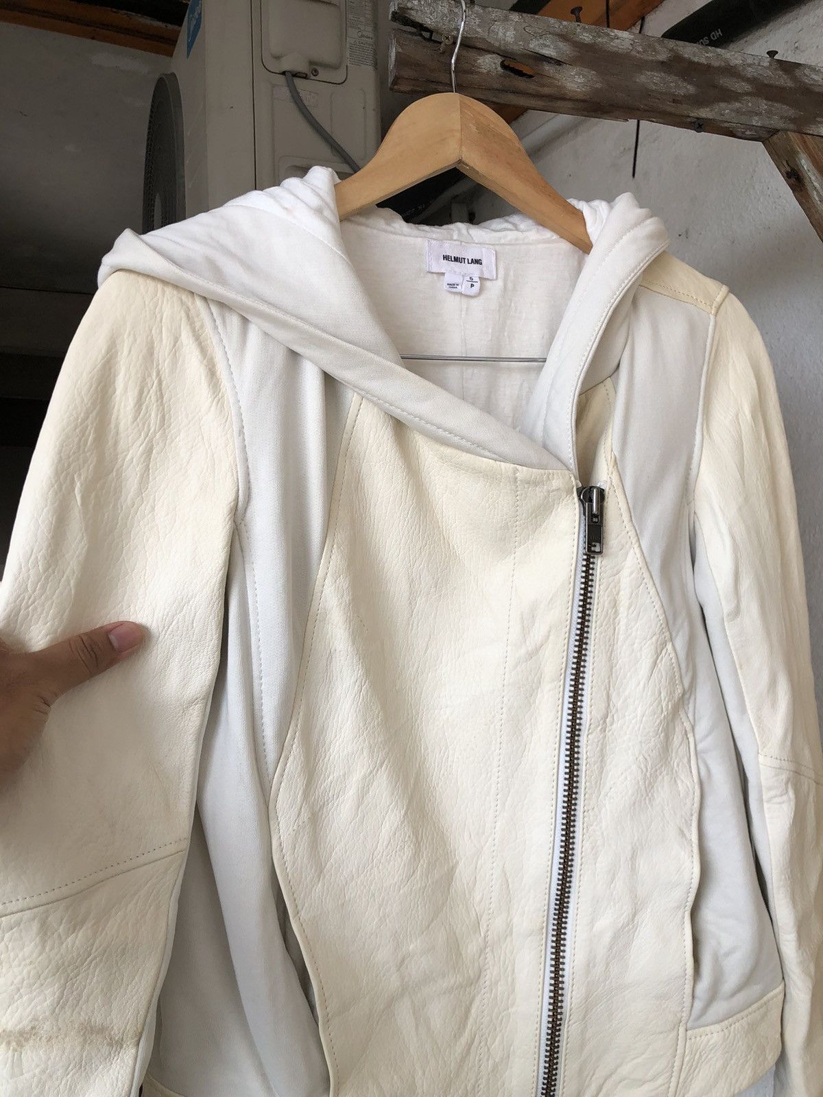 Helmut Lang Rare🔥 Helmut Lang Distressed Half Leather Jacket Hoodie Size S / US 4 / IT 40 - 16 Thumbnail