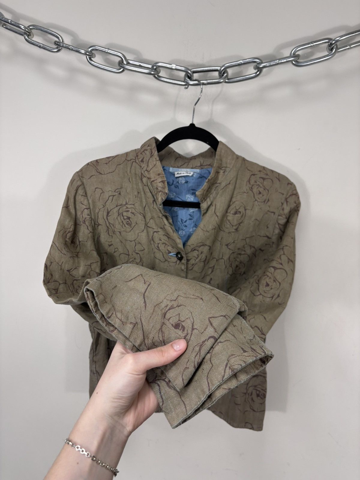 120% Lino 120% Lino Women’s Abstract Floral Brown Linen Blazer Jacket Size S / US 4 / IT 40 - 10 Thumbnail