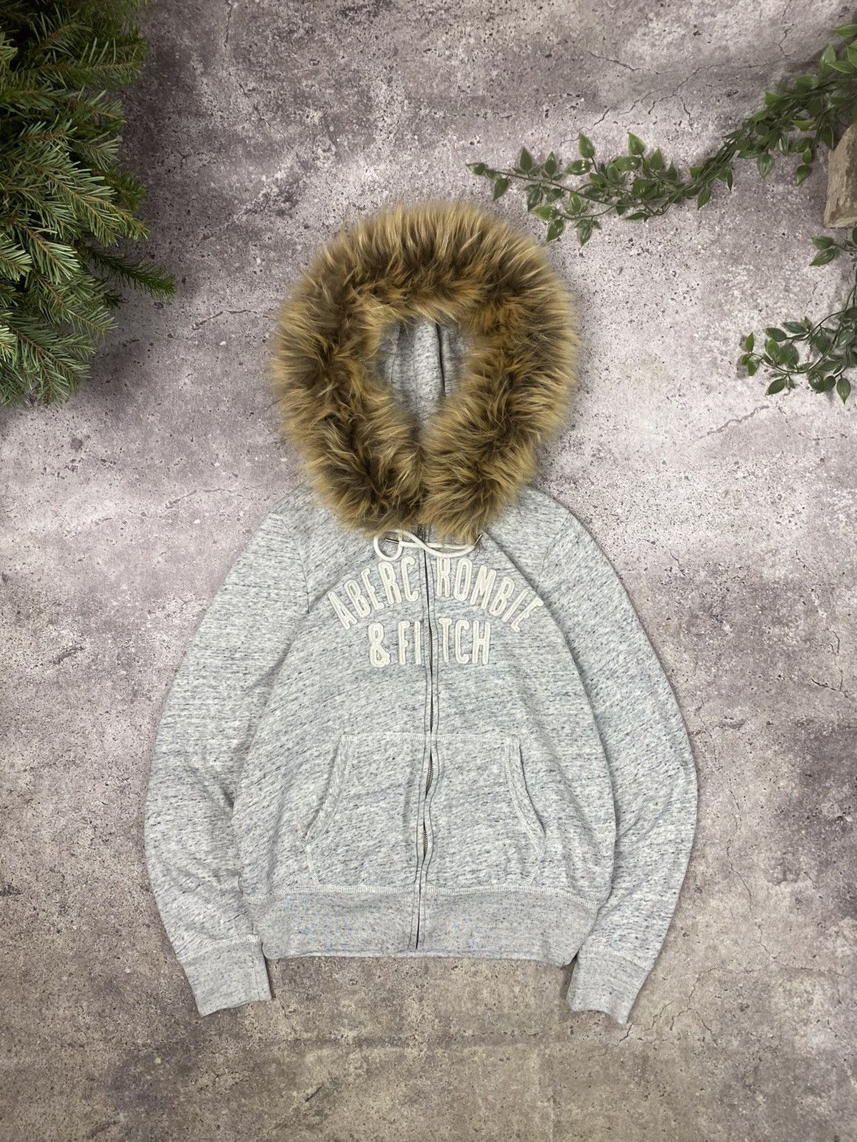 Pre-owned Abercrombie Fitch X If Six Was Nine Vintage Abercrombie & Fitch Y2k Grey Fur Zip Hoodie (size Small)