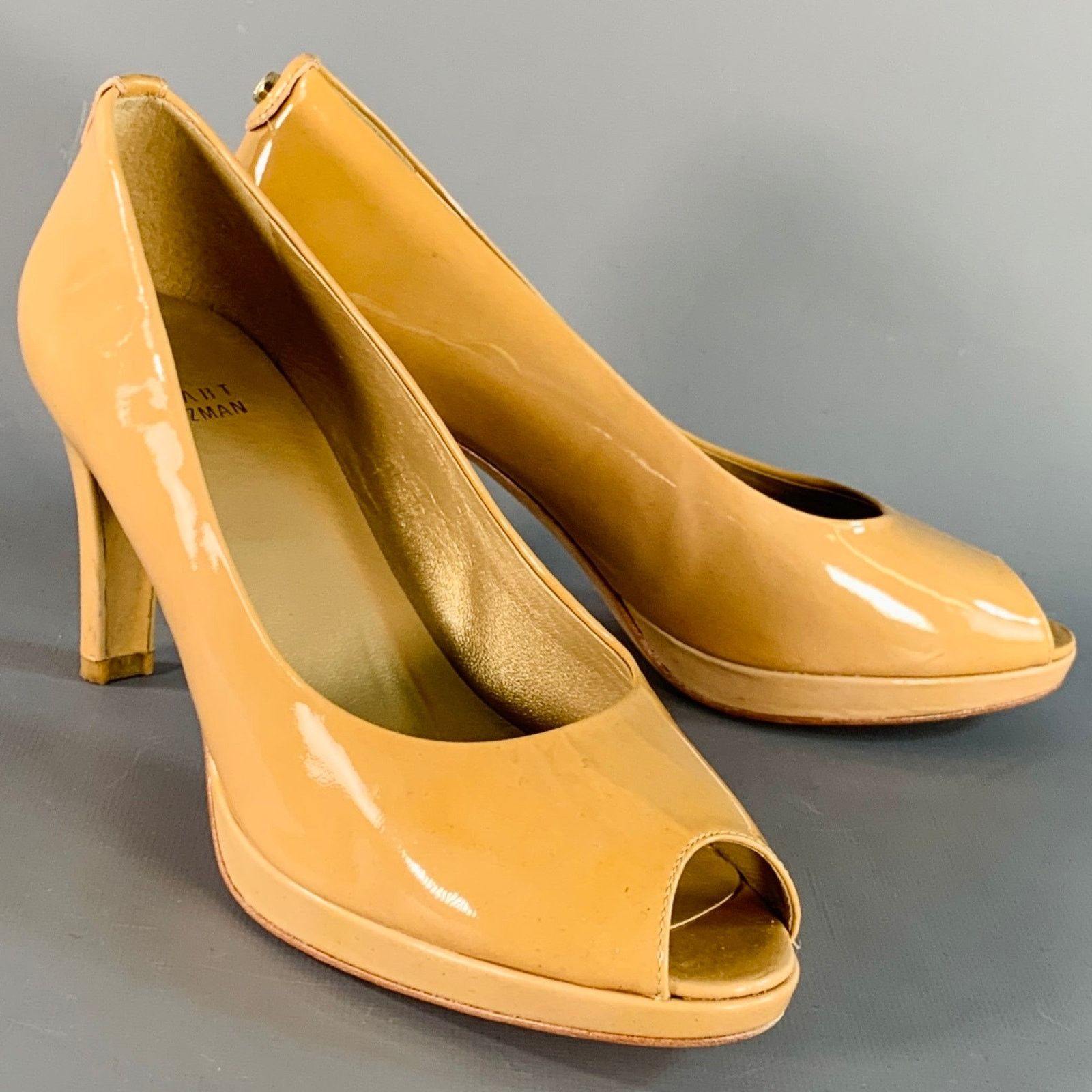 Stuart Weitzman STUART WEITZMAN Size 7 Tan Patent Leather Peep Toe Pumps Size US 7 / IT 37 - 1 Thumbnail