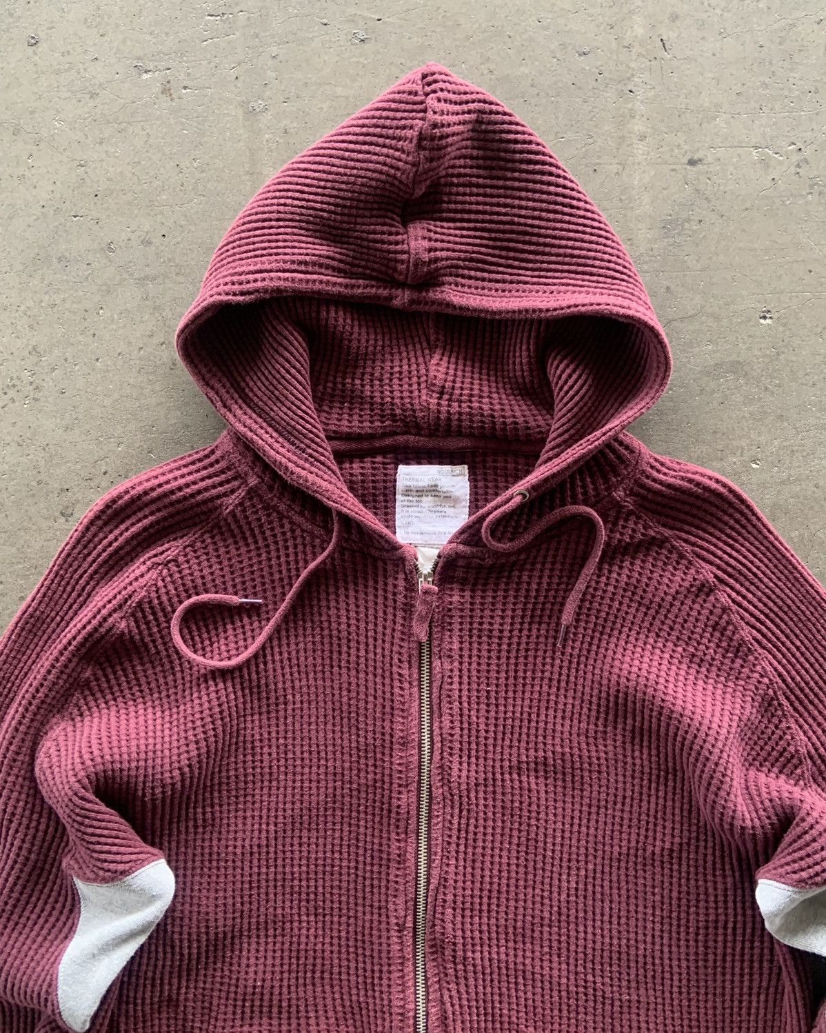 Japanese Brand × Woolrich Woolen Mills 1990s Woolrich Thermal Wear Burgundy Zip Up Hoodie Size US XL / EU 56 / 4 - 3 Thumbnail