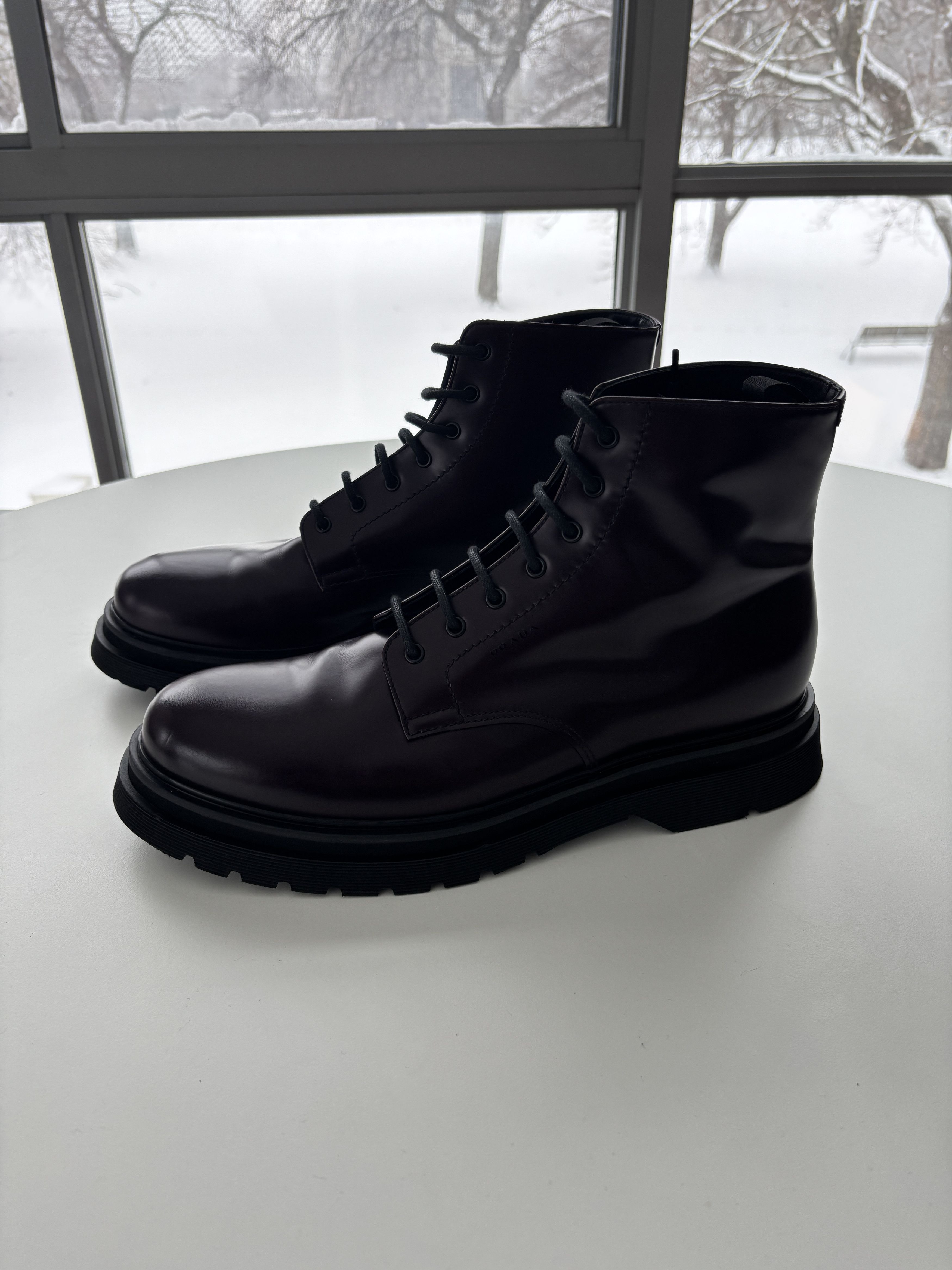 Prada Burgundy Combat Boots Size US 10 / EU 43 - 3 Thumbnail