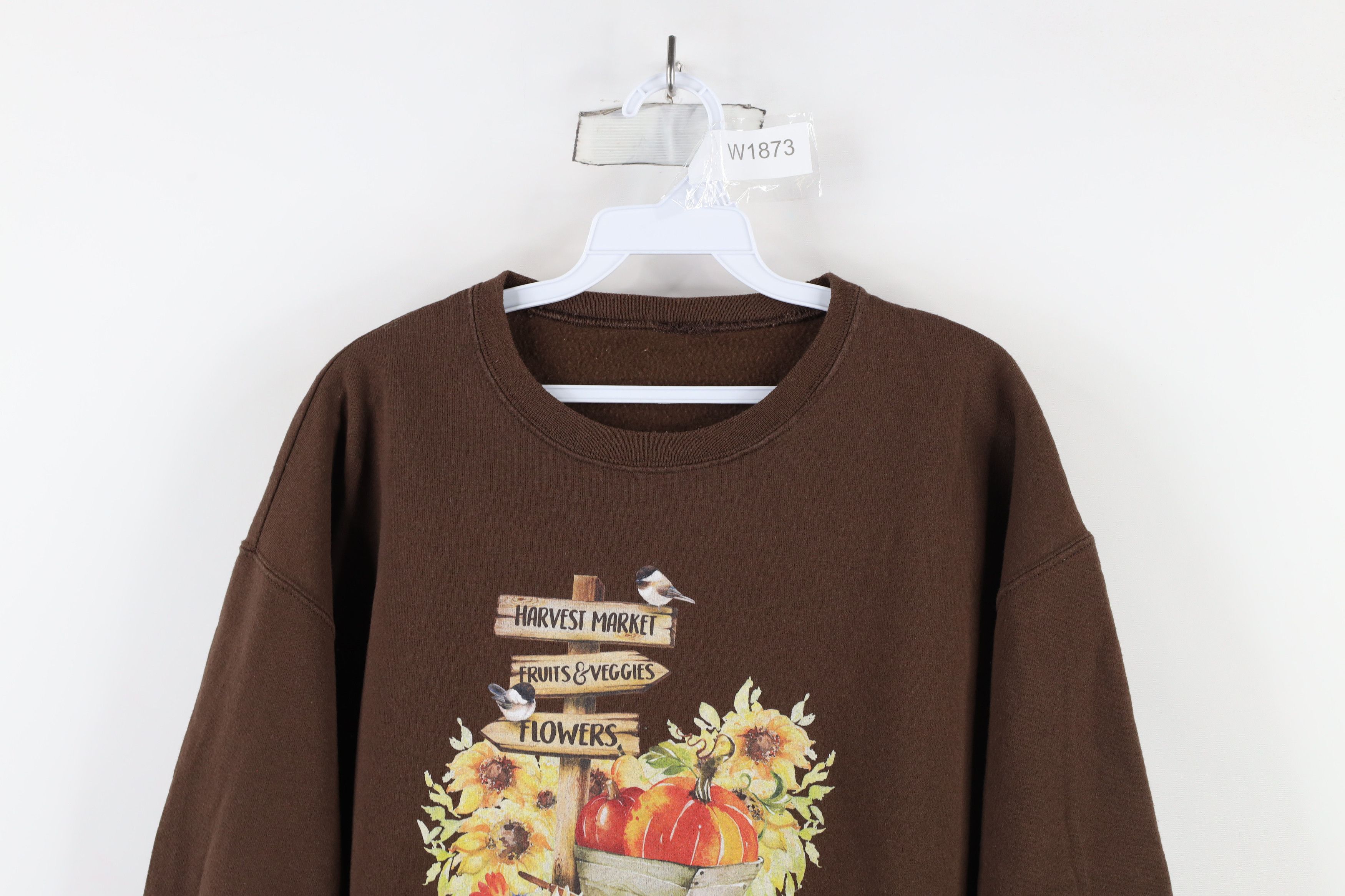 Vintage Vintage 90s Streetwear Flowers Pumpkin Sweatshirt Brown Size L / US 10 / IT 46 - 2 Thumbnail