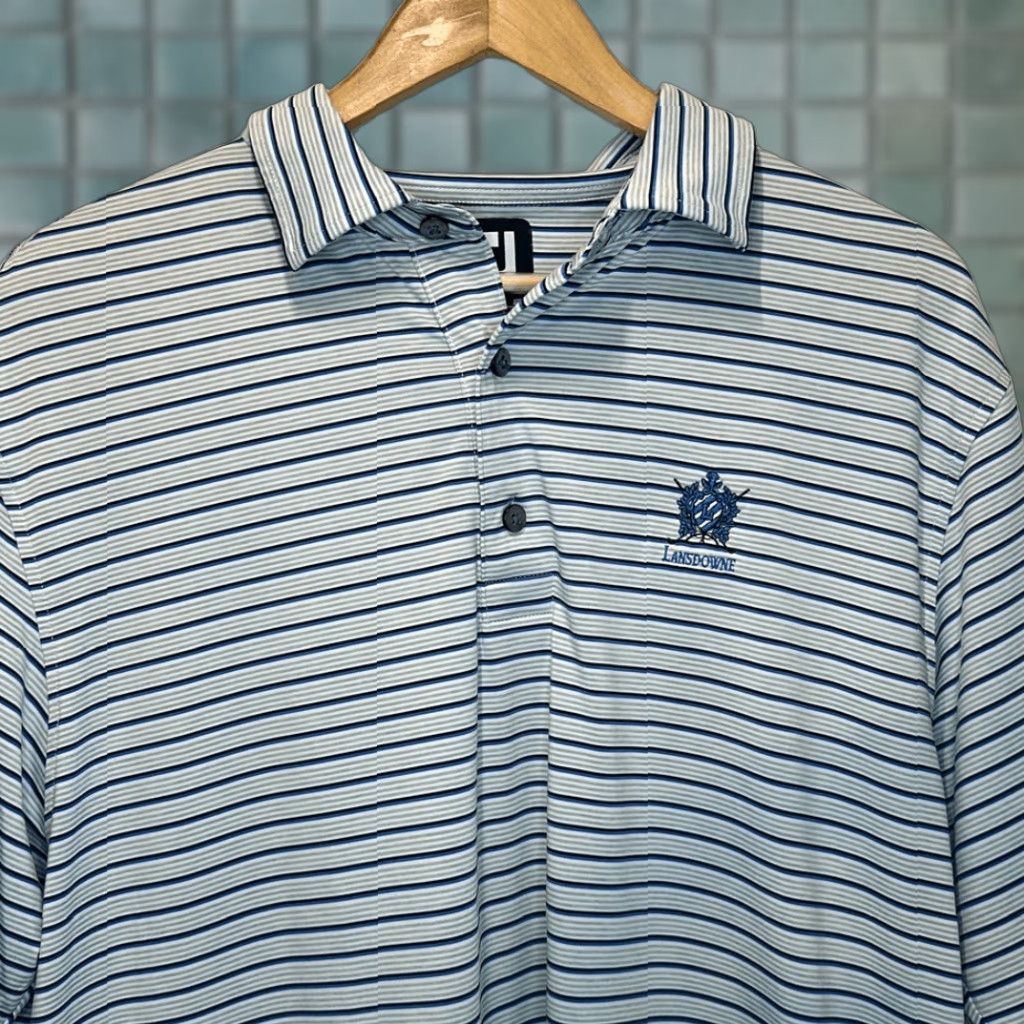 Footjoy FootJoy Lisle Multi Stripe Self Collar Grey Polo - Grey/Royal/Black/White, Large, Men, Polo, Golf, Multicolor, Striped, 26223 Size US L / EU 52-54 / 3 - 1 Thumbnail