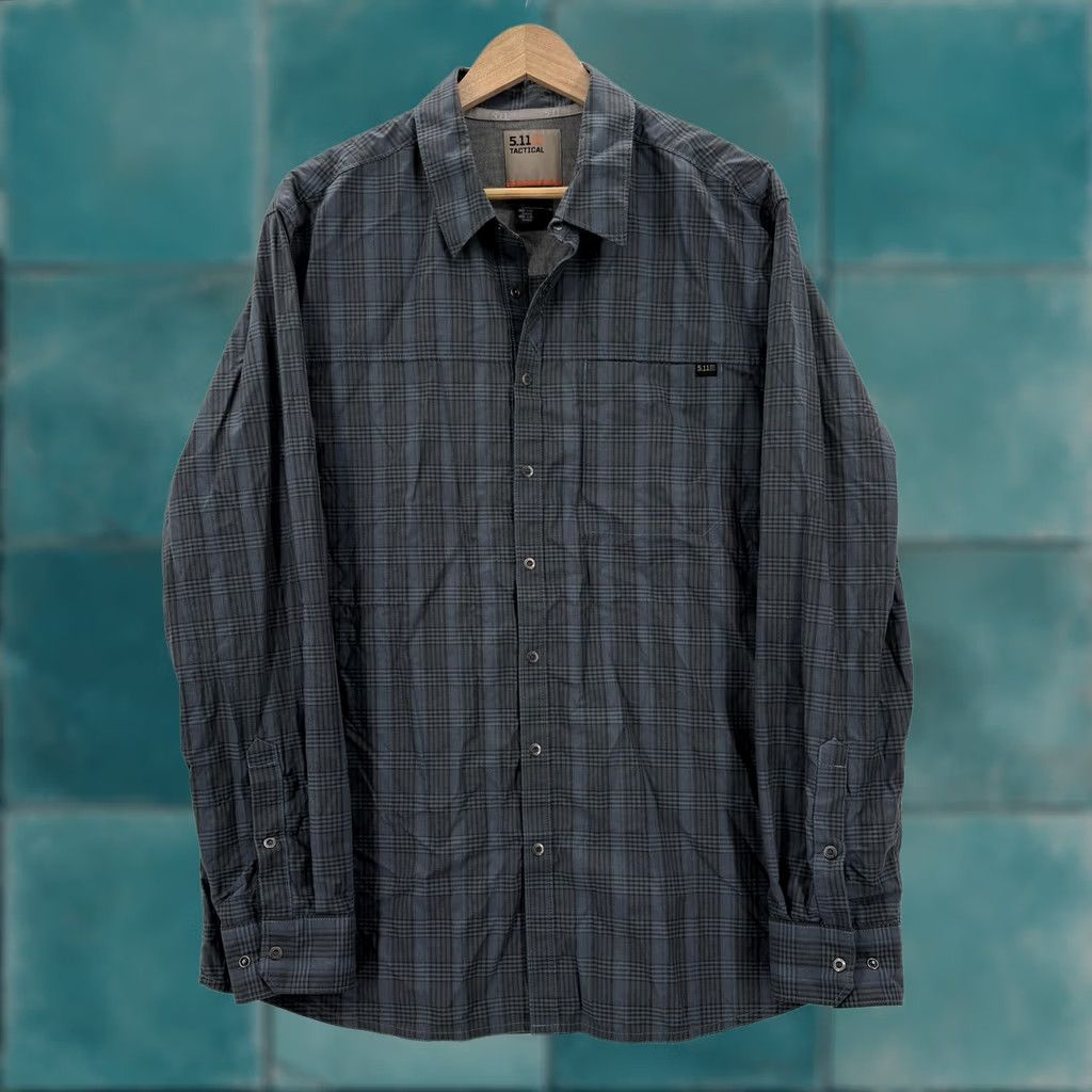 Vintage 5.11 Tactical Echo Long Sleeve Shirt Mens L Gray Plaid Button-Up Snap Pocket Embroidered Casual Fall Cotton Polyester Cotton/Polyester подходят Mens Size US L / EU 52-54 / 3 - 1 Thumbnail