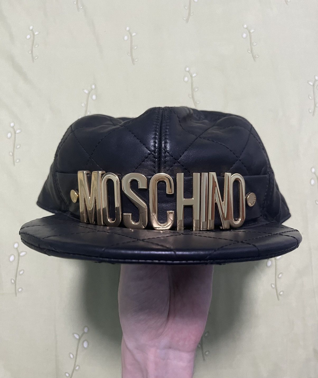 Moschino FW14 Quilted Black Leather Hat/Cap - www.joarbit.com
