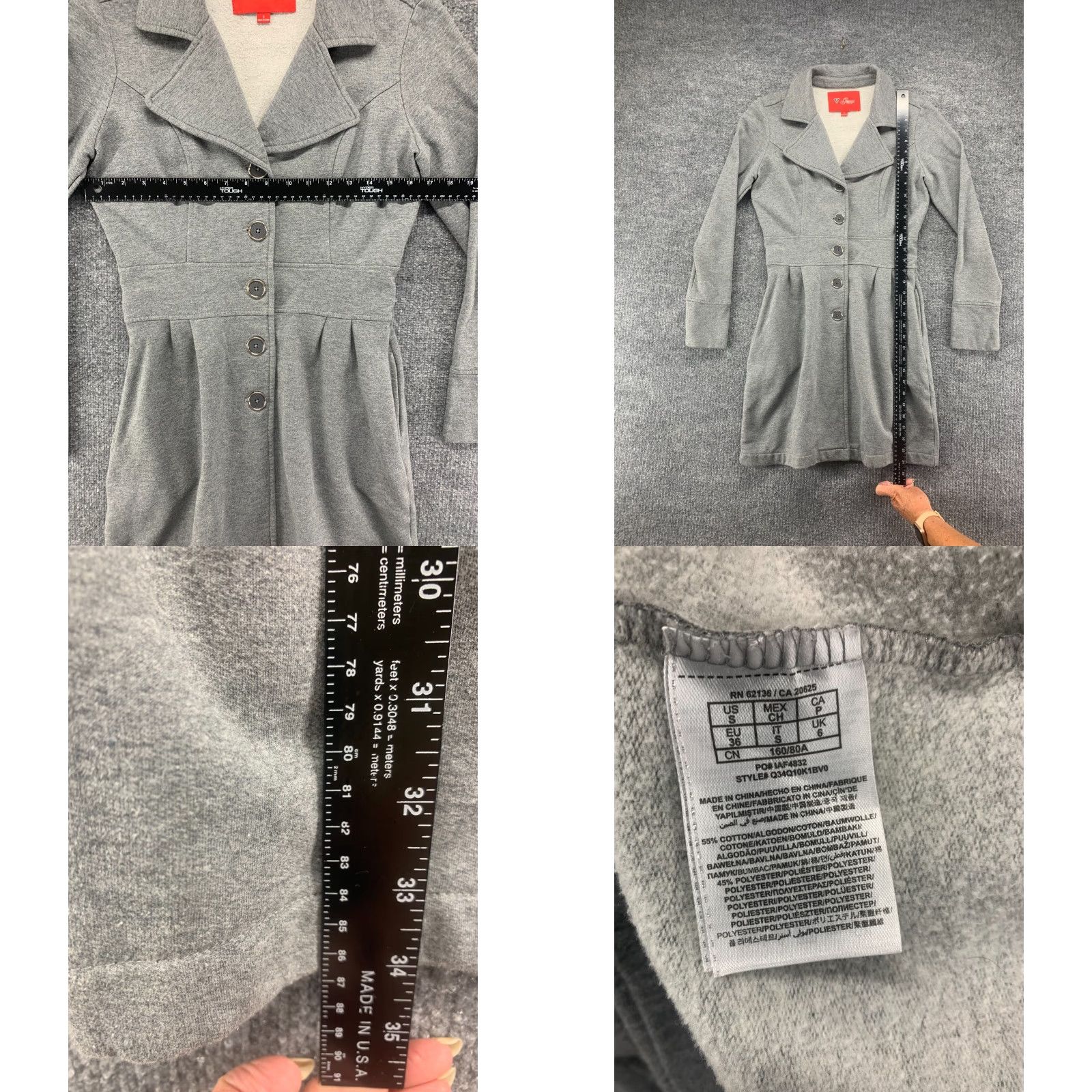 Guess GUESS Coat Womens Small Gray Overcoat Button Down Single Breasted Cotton Blend Pockets Size S / US 4 / IT 40 - 8 Thumbnail