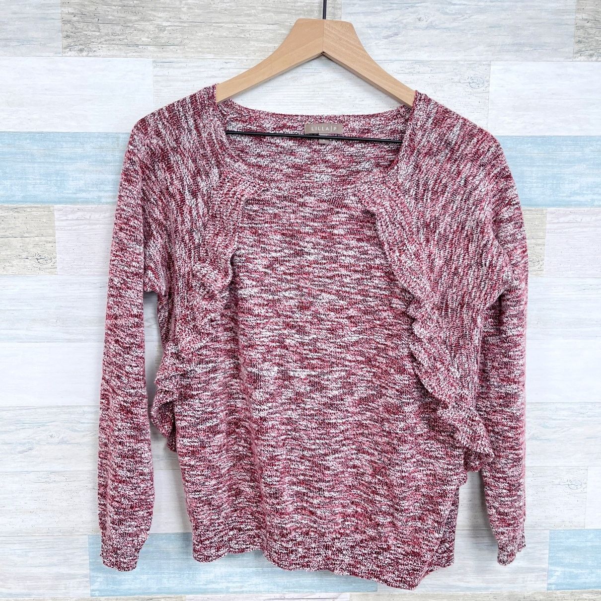 Other Lilla P Ruffle Marled Knit Sweater Red Boat Neck Cotton S Size S / US 4 / IT 40 - 1 Thumbnail
