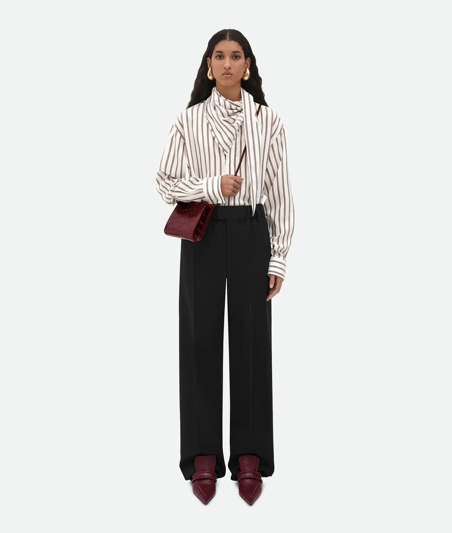 Bottega Veneta o1bcso1str0725 Silk Bicolor Striped Shirt in White/Brown Size L / US 10 / IT 46 - 6 Thumbnail