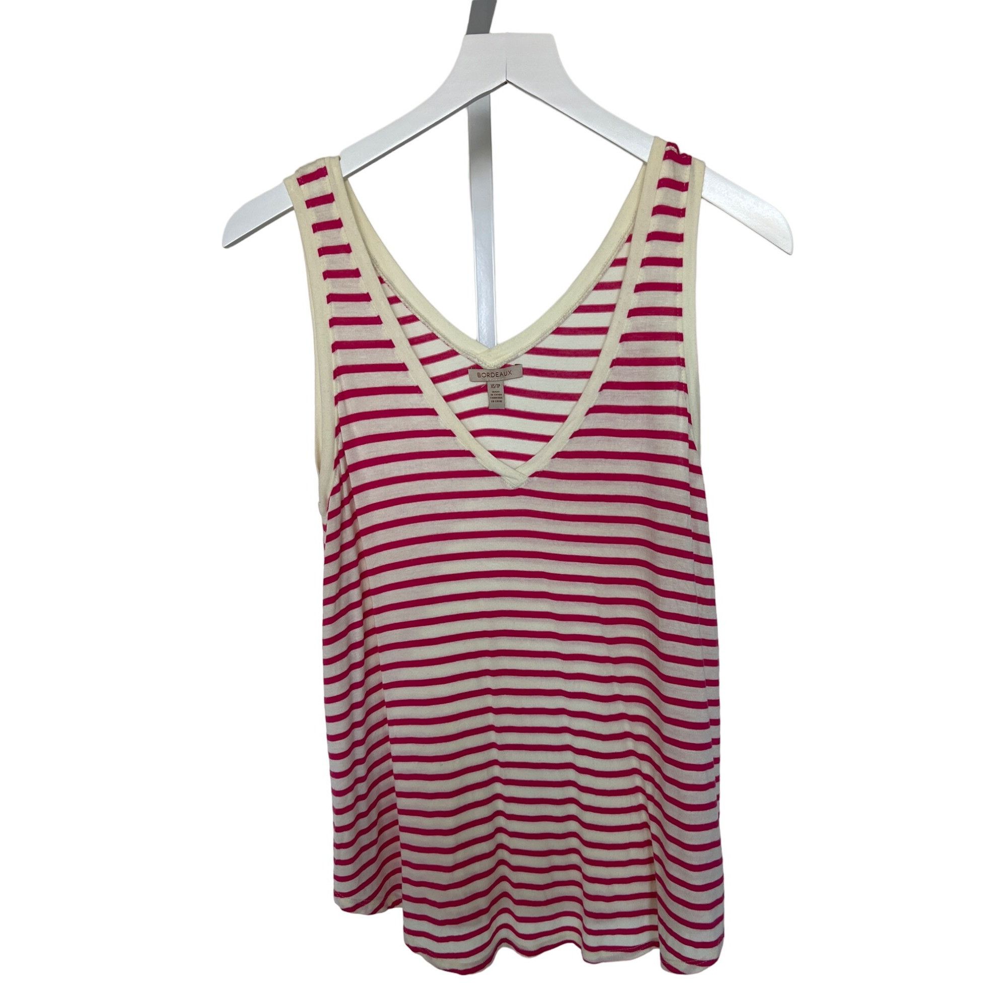 Anthropologie Bordeaux Antigua Ivory & Pink Striped V-Neck Tank Top Size XS / US 0-2 / IT 36-38 - 2 Thumbnail