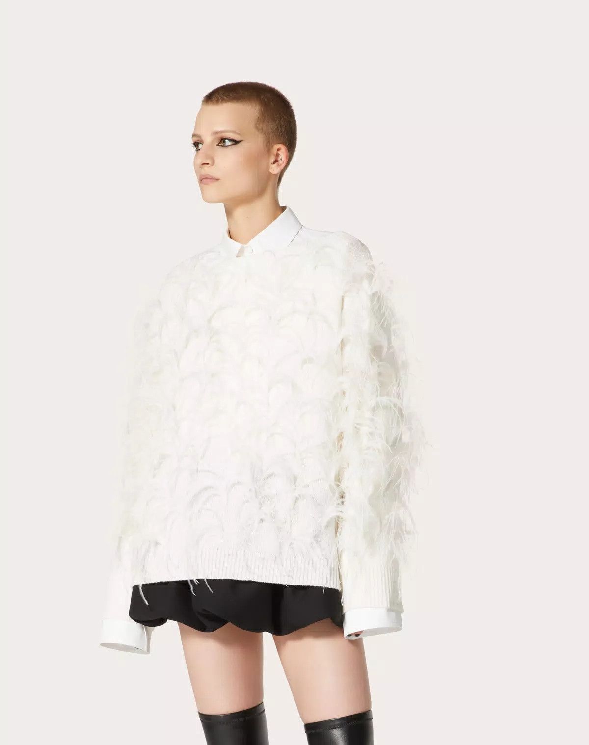 Valentino o1s1wg110625 Wool Jumper With Feather Embroidery in White Size S / US 4 / IT 40 - 3 Thumbnail