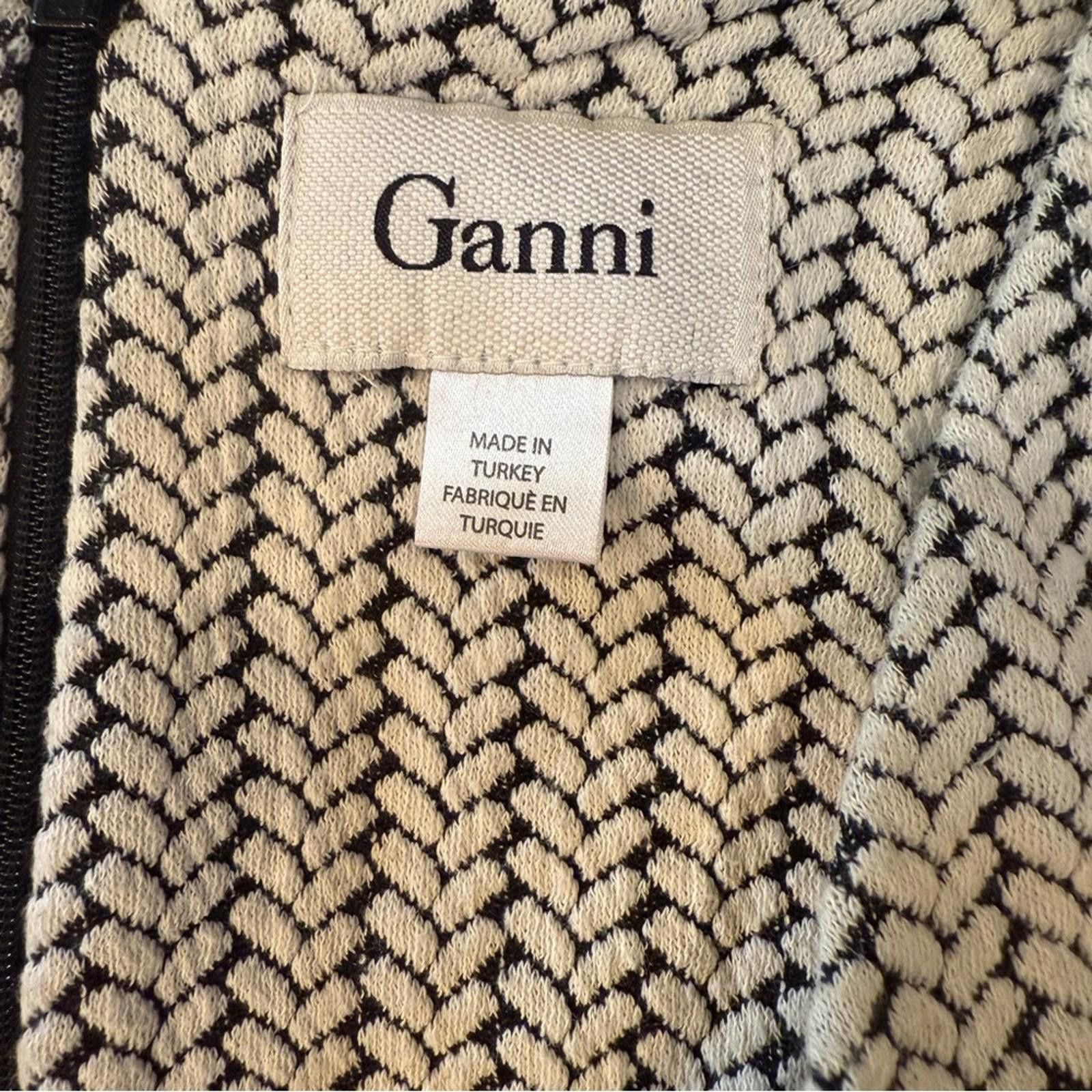 Ganni GANNI jacquard knit & pleated skirt dress, black/ivory - L Size L / US 10 / IT 46 - 3 Thumbnail